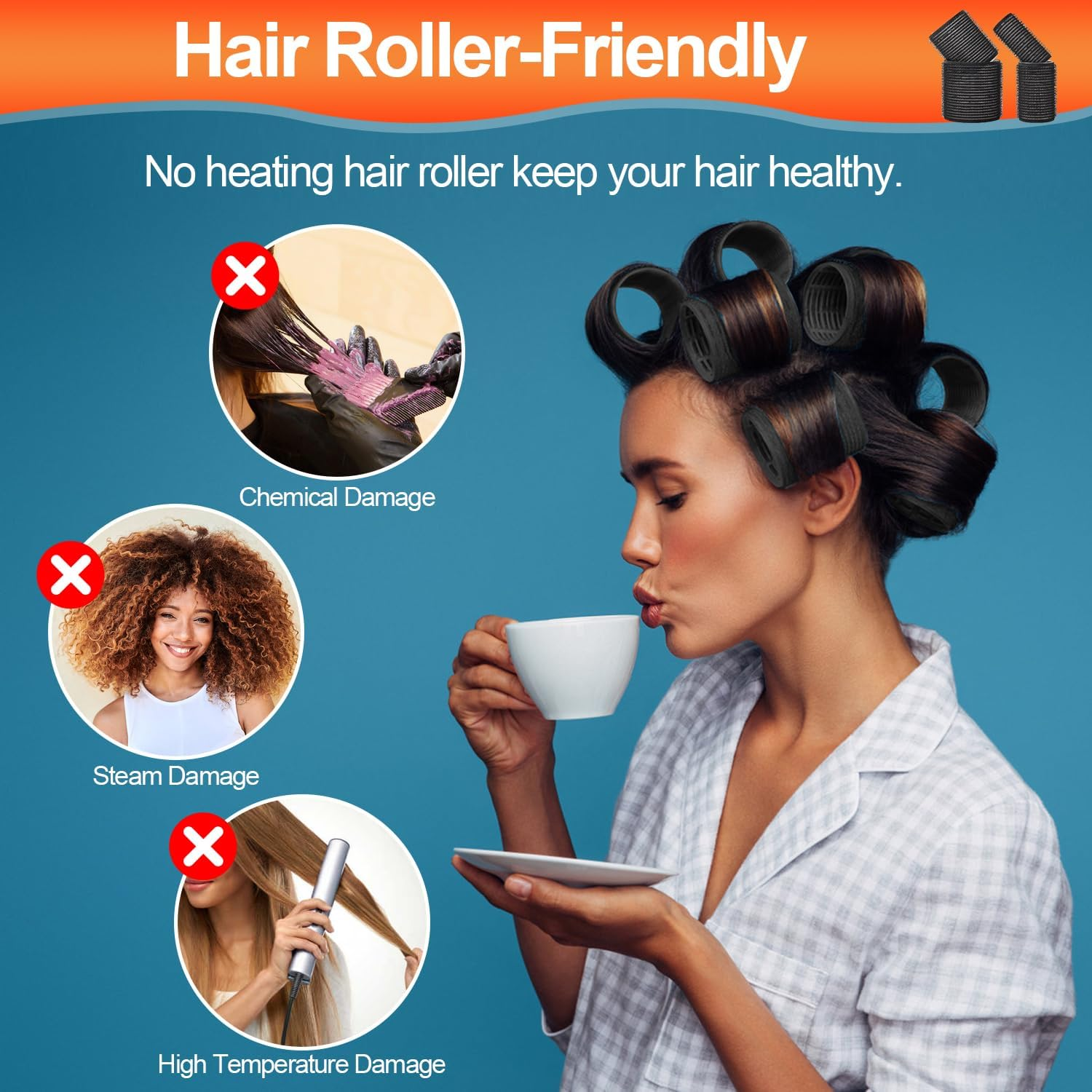 50Pcs Hair Rollers Set with Clips, H HOME-MART Blowout Look Self-Grip Hair Curlers Set Includes 24 Jumbo, Large, Medium Sizes Hair Roller, 24 Clips, 1 Comb and Storage Bag - Ideal for Volume and Curls image number 2