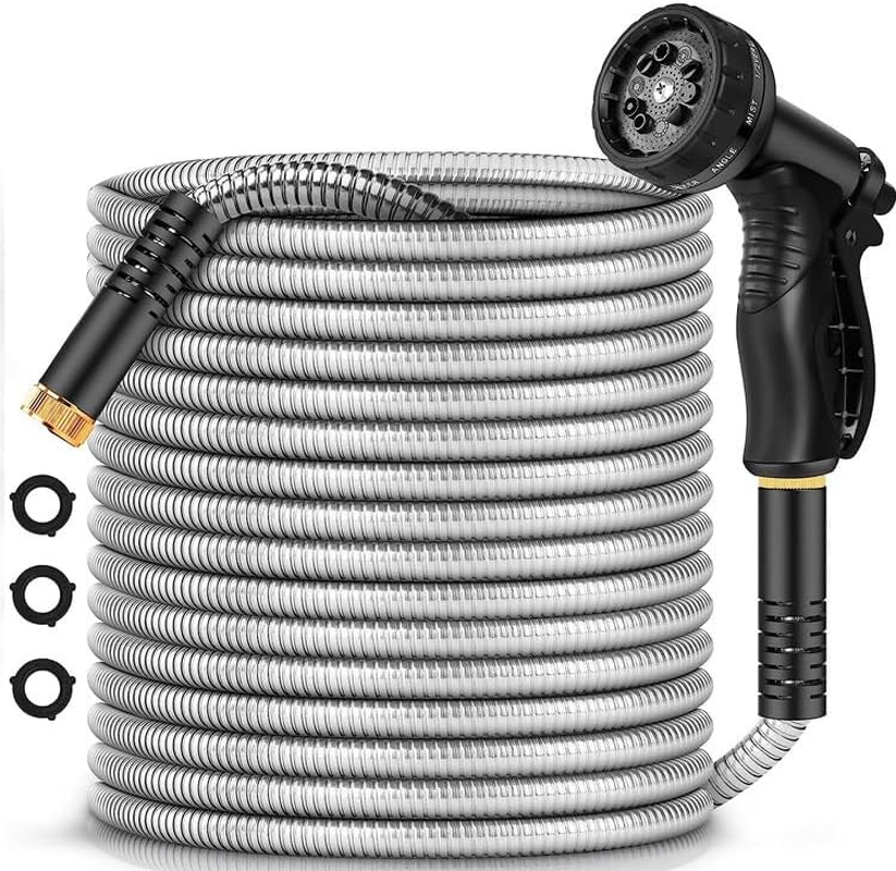 Garden Hose Metal 100FT, Stainless Steel Heavy Duty Water Hose with 10 Function Nozzle, No-Kink, Tough & Flexible, Sturdy and Lightweight, Rust Proof for Yard, Outdoor, RV image number 6