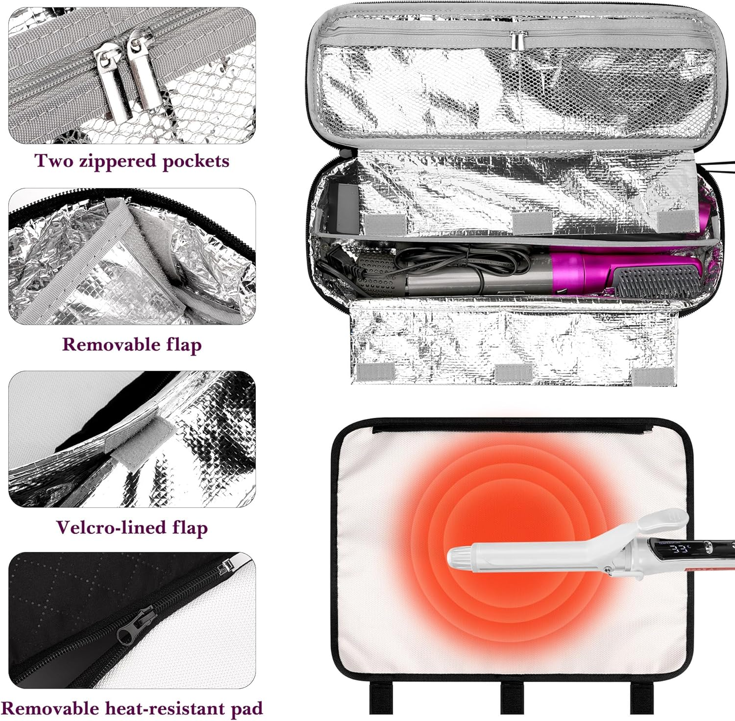 Linkidea Curling Iron Storage Bag, Travel Hair Tools Organizer with Compartment, Compact Portable Hair Accessories Case, Flex Style Heat Resistant Carrying Pouch for Outdoor Use, Black image number 1