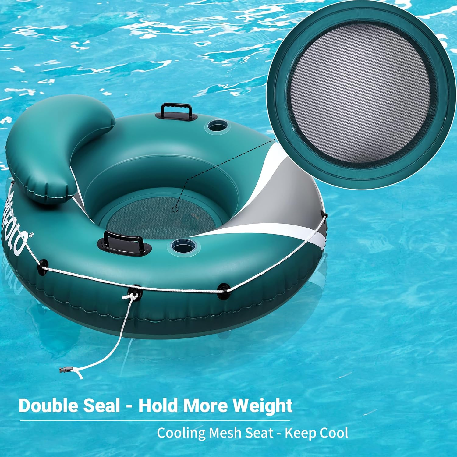 Pool Floats Adult, Lake Floats for Adults Heavy Duty, Water Floats for Adults, River Run I Sport Lounge with Headrest, 53" Diameter, 2 Cup Holders/2 Heavy-Duty Handles image number 1