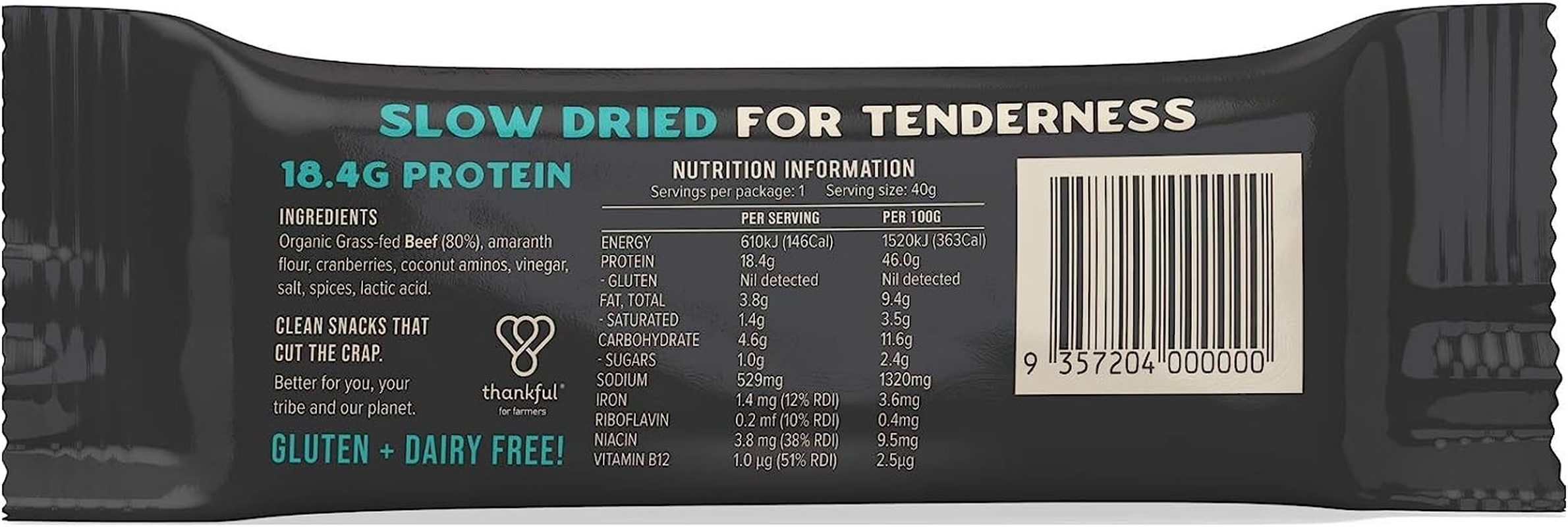 Chief Beef Bar, Traditional Flavour, Organic Grass-Fed Aussie Beef, Gluten Free & Nut Free, Paleo Friendly & No Added Sugar, 12 Pack image number 1
