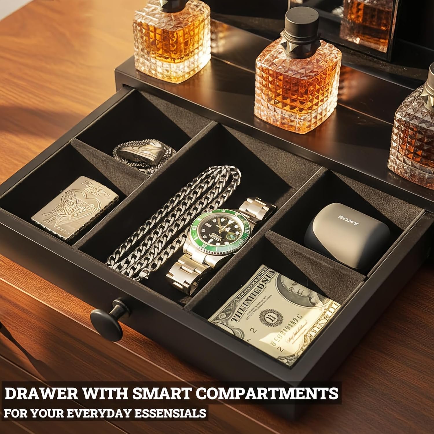 Classic Wooden Cologne Organizer for Men 3 Tier Black | High Grade Velvet Lining and Stylish Gift Box | Uncluttered Design Perfume Display Stand Gift Idea | SELUM image number 2