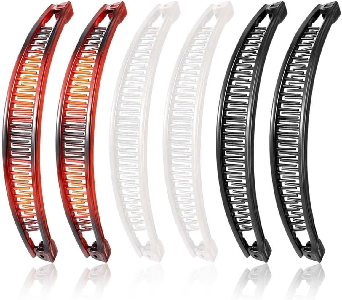 MYGLOAR 6 Pack Banana Hair Clips, Banana Hair Clips Retro Large Banana Hair Clips Hair Clips for Women, Banana Clip Hair Accessories for Women and Girls (Black, White, Brown) image number 2