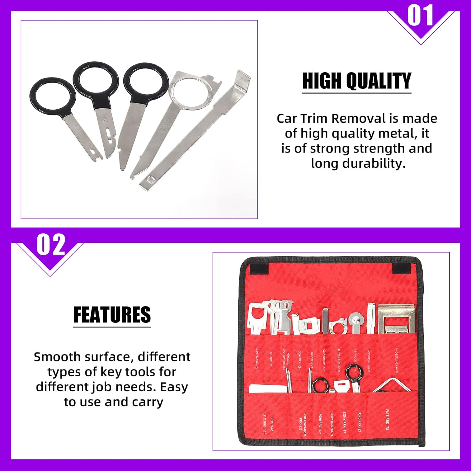 Swpeet 39Pcs Professional Radio Removal Keys Tool Kit, Stereo Radio Removal Tool Key Kit Car and Truck Stereo DIN Removal Keys Stereo Compatible with Mercedes/Bmw/Vw/Audi/Ford image number 4