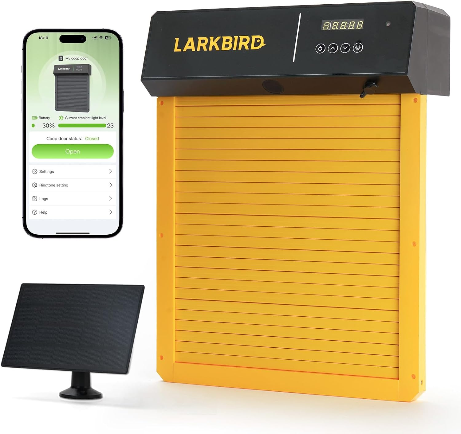 LARKBIRD Automatic Chicken Coop Door with Audio Recall Function, Solar Chicken Coop Door with Timer & Light Sensor, App Control Chicken Door with Anti-Pinch System (Yellow) image number 3