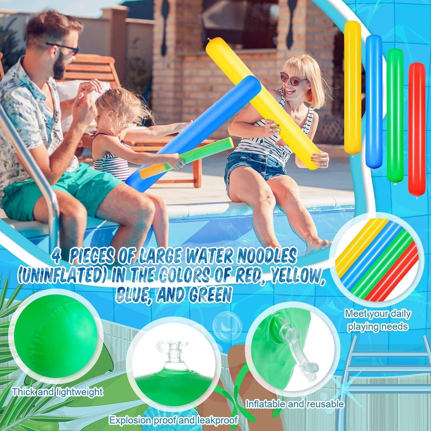 Pool Inflatable Sticks 41.3 Inch Pool Noodles PVC Swimming Noodles Colorful Inflatable Pool Noodle Adults Float Water Noodles Outdoor Water Games Toy for Beaches Swimming Pool Party D&eacute;cor image number 5