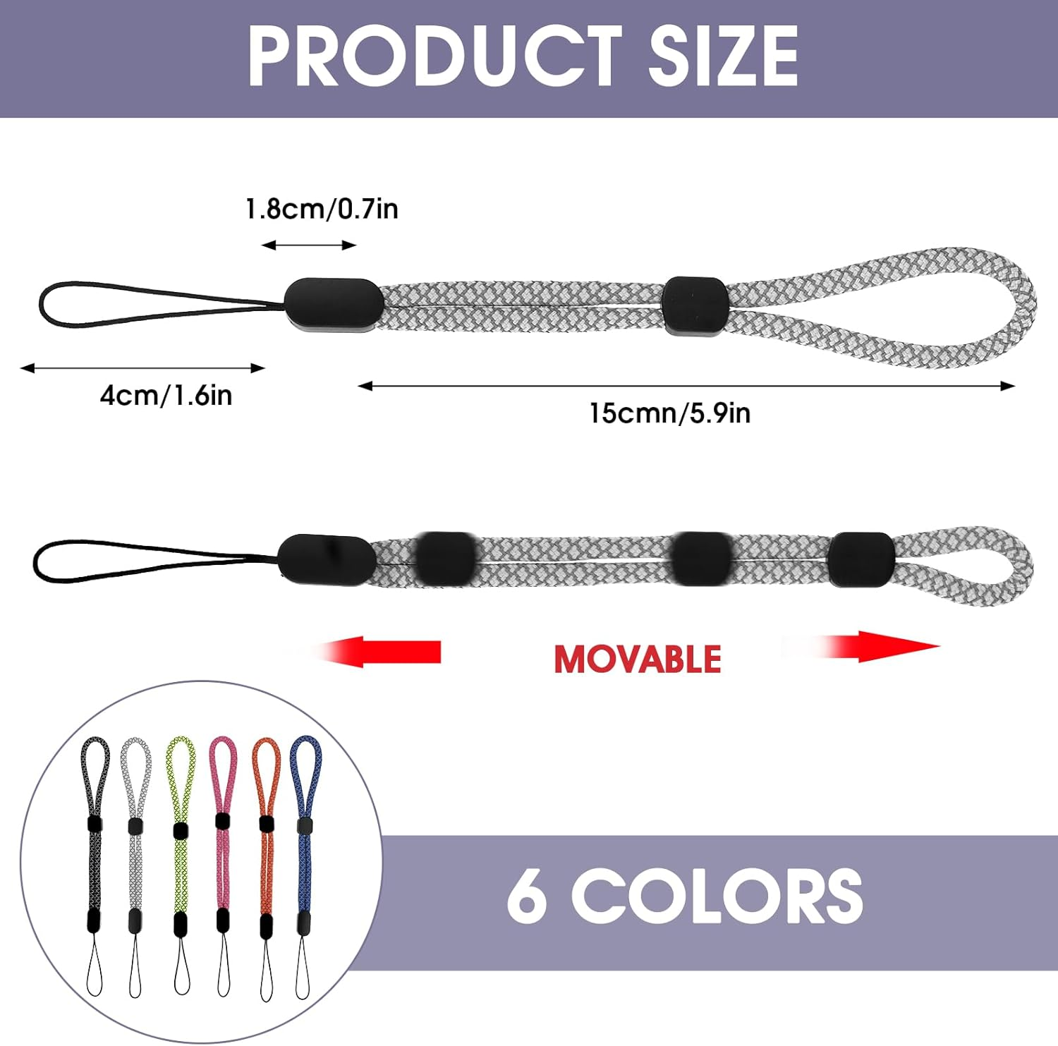 GEEHUA 6Pcs Hand Wrist Strap Lanyards, Phone Short Wrist Lanyard with Reflective Effect Universal Strap for Camera Key Wallet - A-Style image number 2