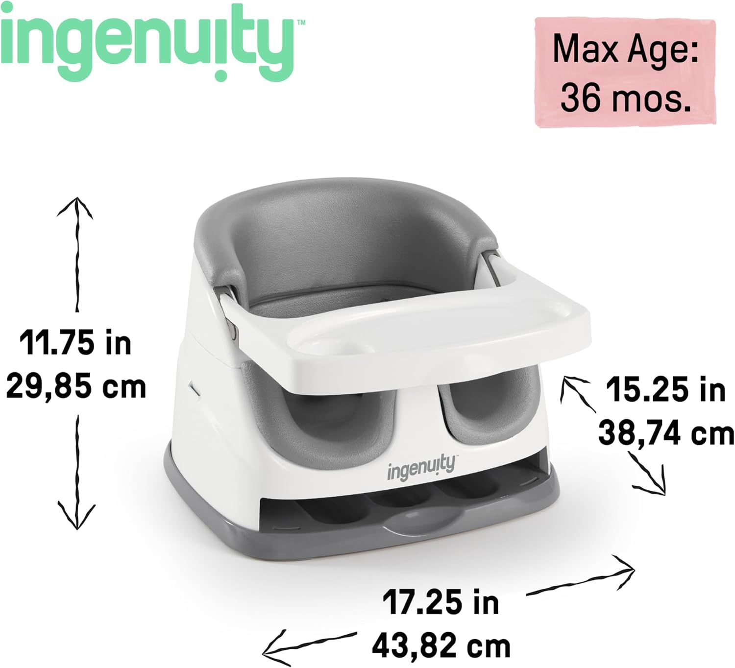 Ingenuity Baby Base 2-In-1 Booster Feeding and Floor Seat with Self-Storing Tray, Slate