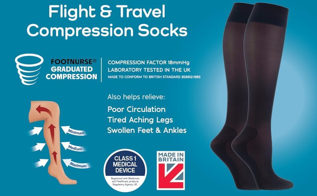 IOMI Footnurse | Sockshop | Flight and Travel Compression Socks | 40 Denier | 18Mmhg at an Ankle Circumference of 24Cm | Women'S Size 4-7UK / 5-8US / 37-40EU | British BS6612:2018 - Bone image number 5