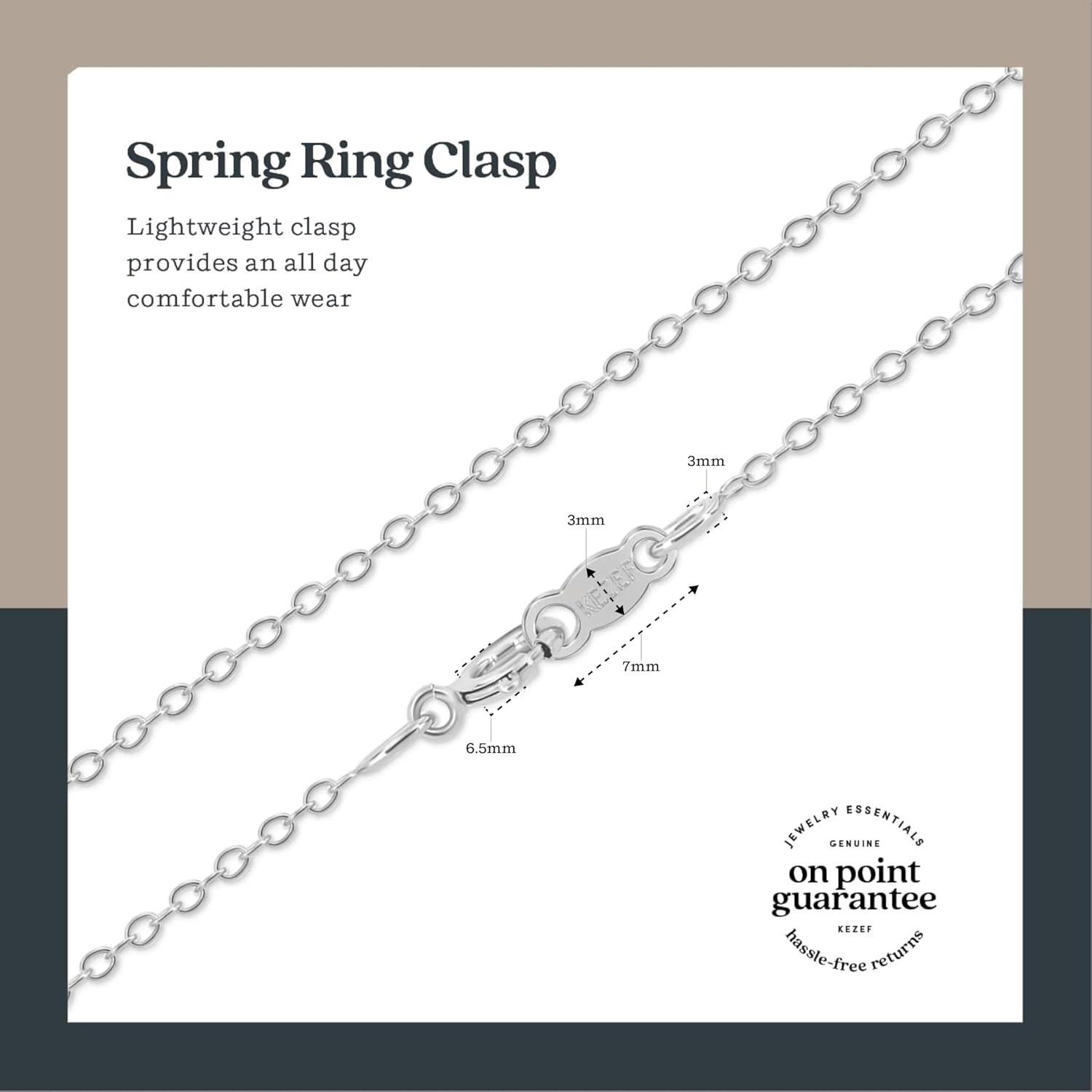 KEZEF Sterling Silver Cable Chain Necklace for Men & Women, Silver, 18K Gold Plate & Rose Gold Plate 1Mm Oval Link Chain, Made in Italy, Hypoallergenic, Tarnish Resistant image number 2