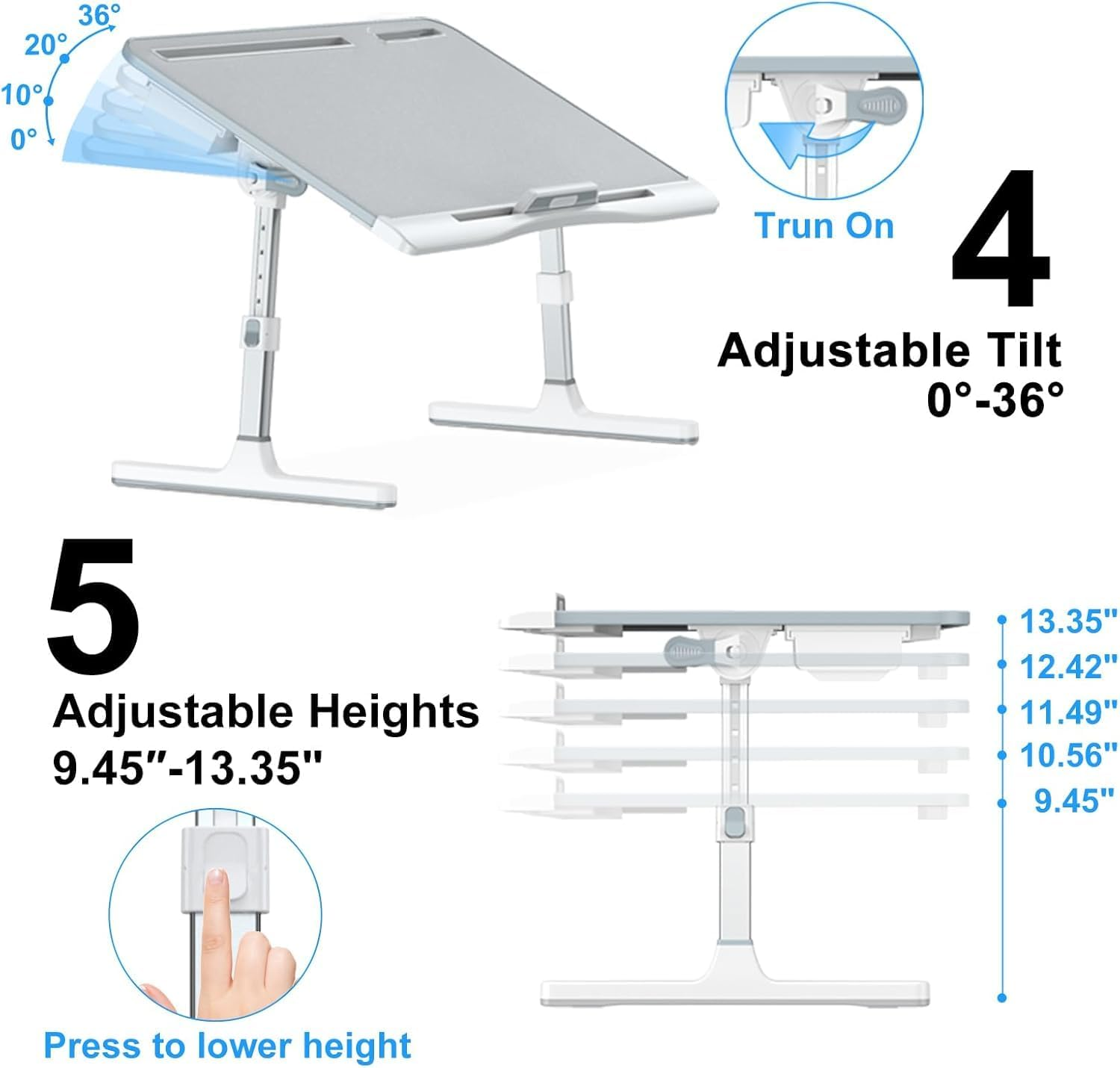 Laptop Desk for Bed, Leather X-Large Adjustable Laptop Stand for Bed, Foldable Laptop Lap Desk for Bed Couch Floor Writing Eating Working with Drawer 2 Movable Stoppers (23.6 Inch, Grey) image number 1