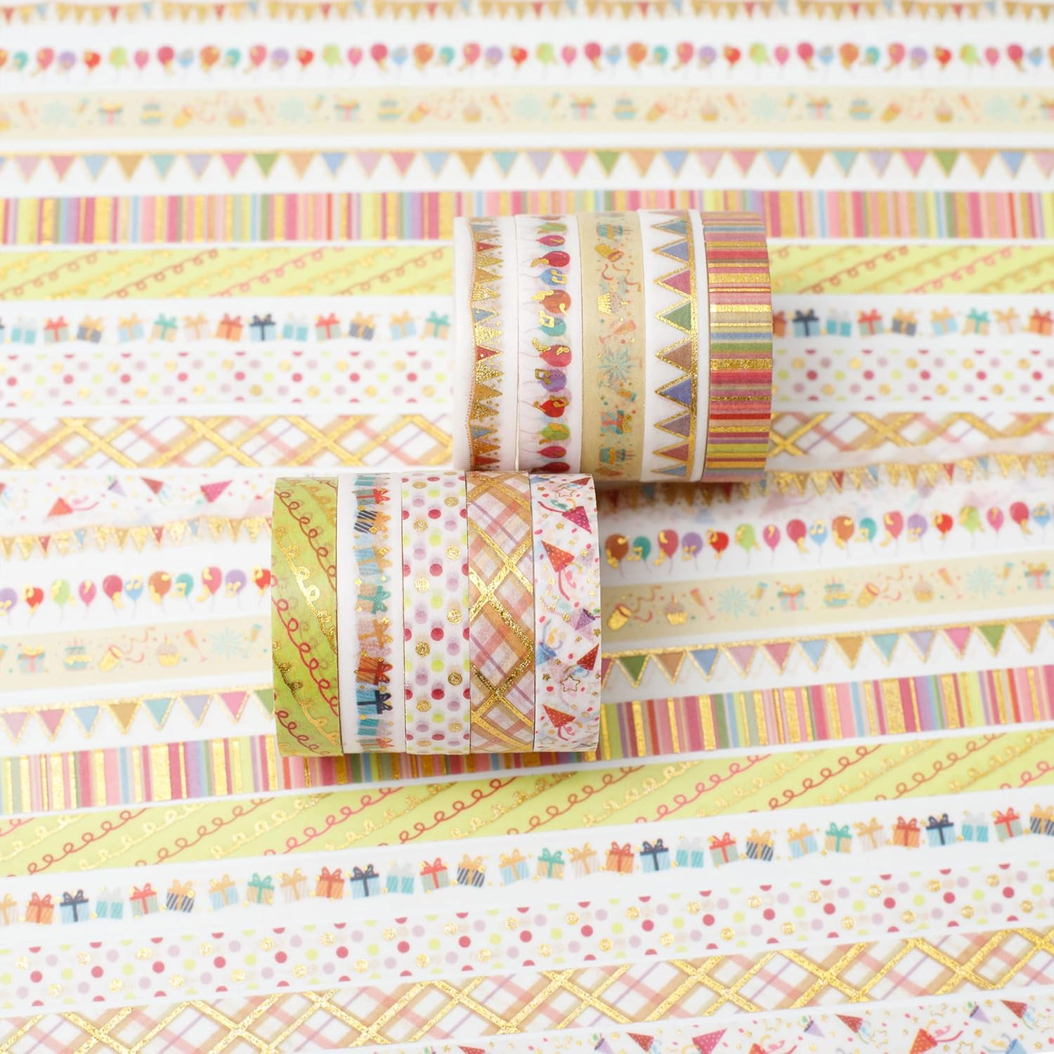 YUBBAEX 10 Rolls Sparkling Washi Tape Set 8Mm Skinny Gold Foil Decorative Masking Washi Tapes for Bullet Journal,Scrapbook, Planner, DIY Crafts (Party Elements) - Flower image number 3