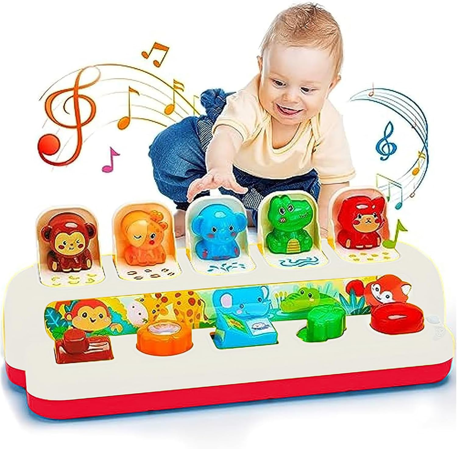 Interactive Pop up Animal Toys with Music & Light, Montessori Cause and Effect Toys for 1 Year Old Boy Girl Early Learning Musical Baby Toys 9-12-18 Months STEM Toddler Toys Age 1-2 Infant image number 4