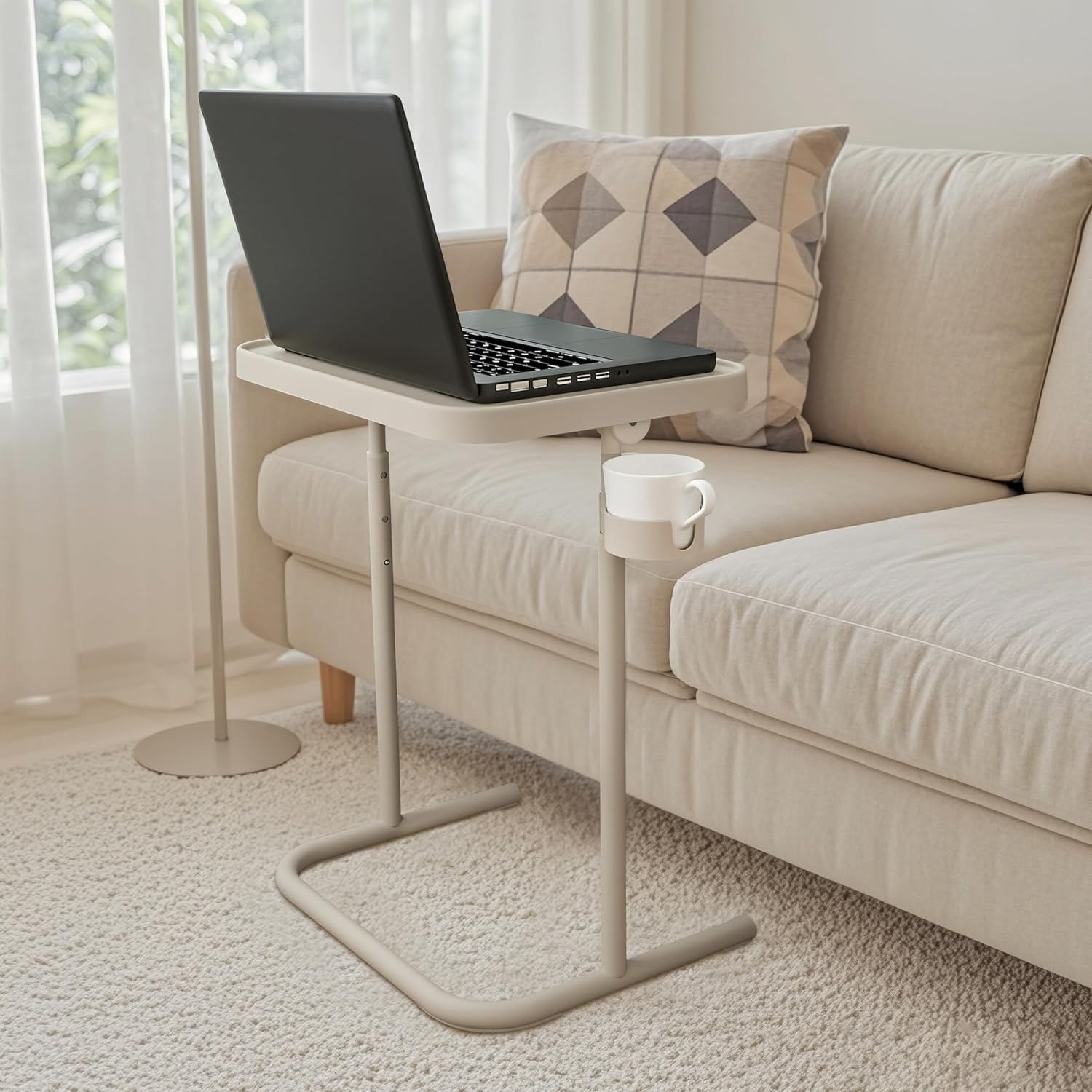 ONEIN Adjustable Laptop Table with Cup Holder &ndash; Compact Side Table, Computer Stand Table, Home Office Desk for Couch, Bed, and Small Spaces, Tilt and Height Adjustable, Sturdy Metal Frame image number 5
