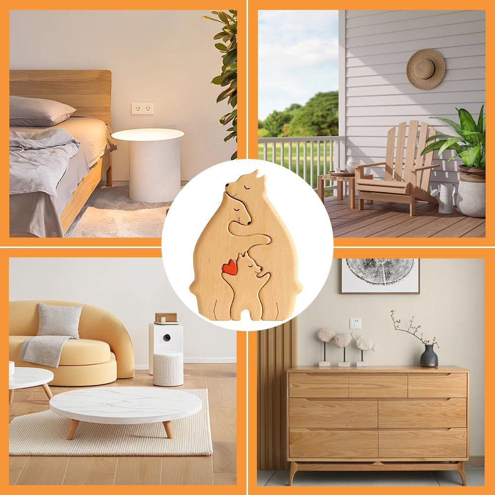 Wooden Bears Puzzle,Wood Love Animal Puzzle Decoration,3 Hug Wooden Bear,For Birthday Christmas, Anniversary Mother Day, Father Day image number 2