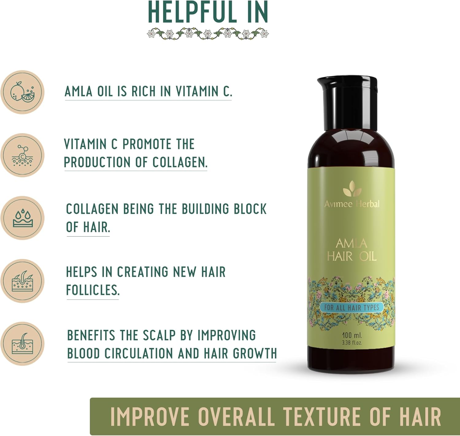 AVIMEE Herbalamla Hair Oil for Long & Strong Hair with Vitamin E & Amla Seed Oil, Mineral Oil Free, 100 Ml, Pack of 1 image number 5