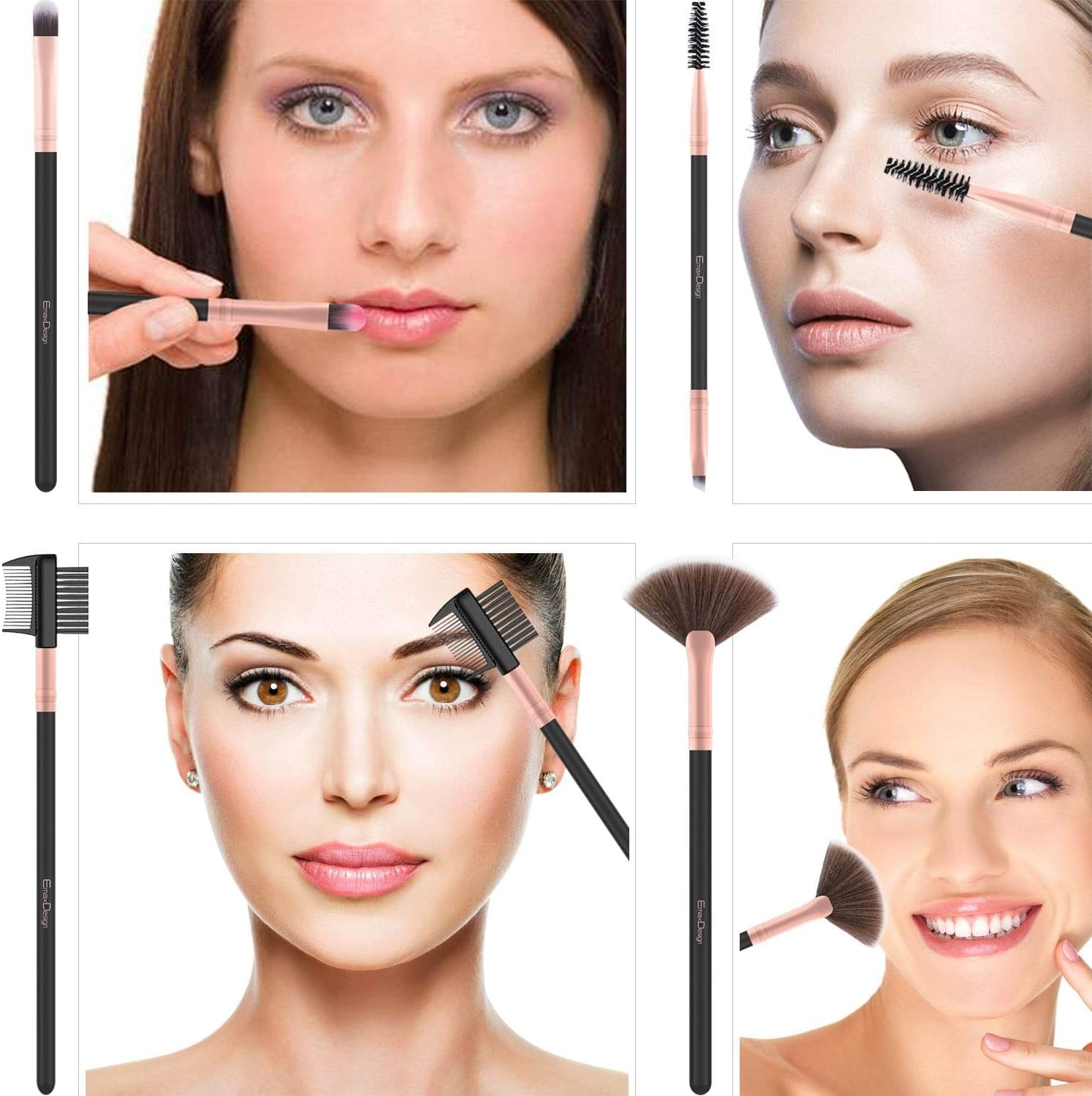 Emaxdesign Makeup Brushes 17 Pieces Premium Synthetic Foundation Brush Powder Blending Blush Concealer Eye Face Liquid Powder Cream Cosmetics Brushes Kit (Rose Gold) image number 5