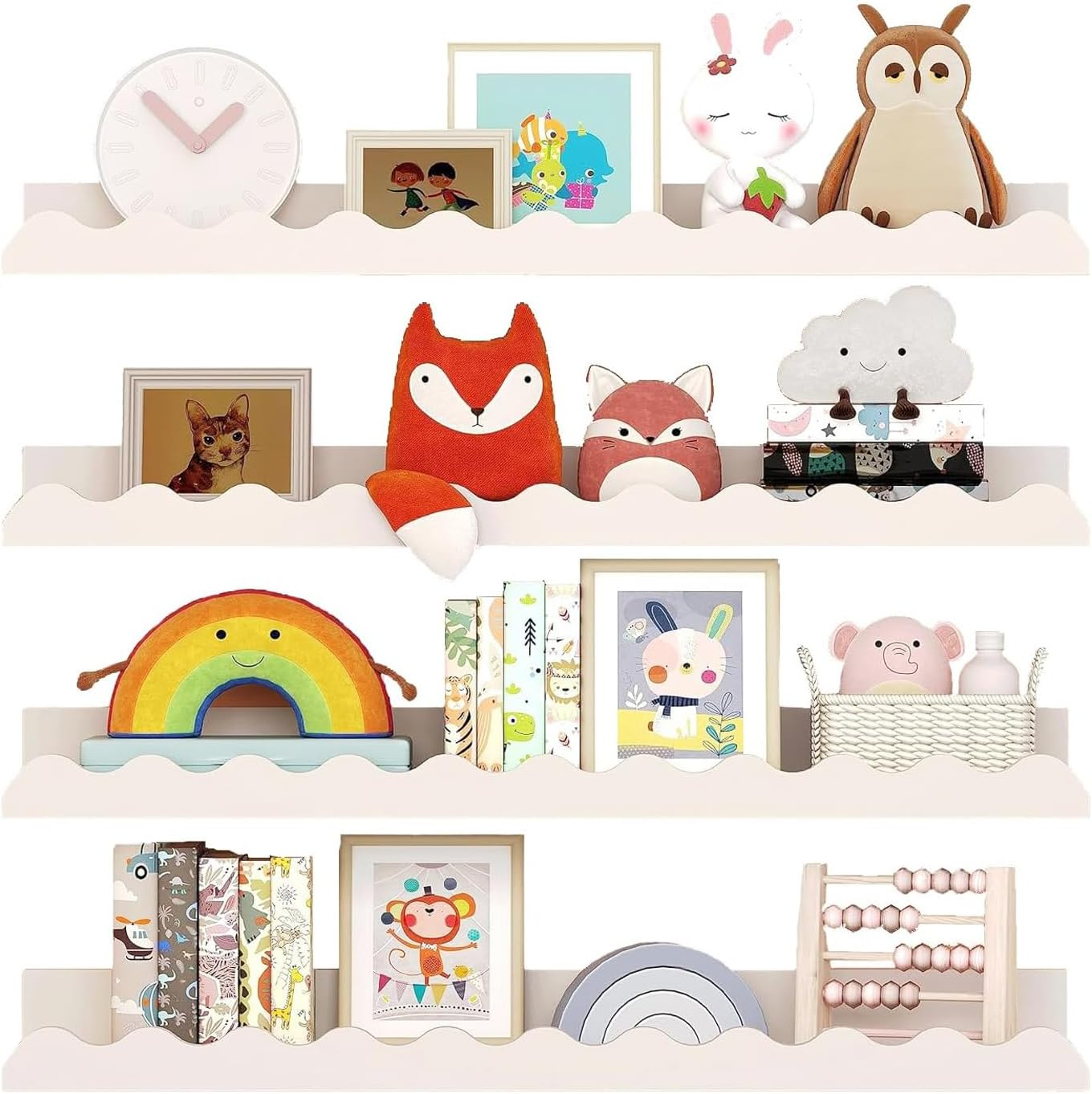 White Nursery Wall Mounted Book Shelves, Floating Bookshelf for Kids Bedroom, Toddler Room, Baby Room, 4Packs 40 * 11 * 4Cm image number 2
