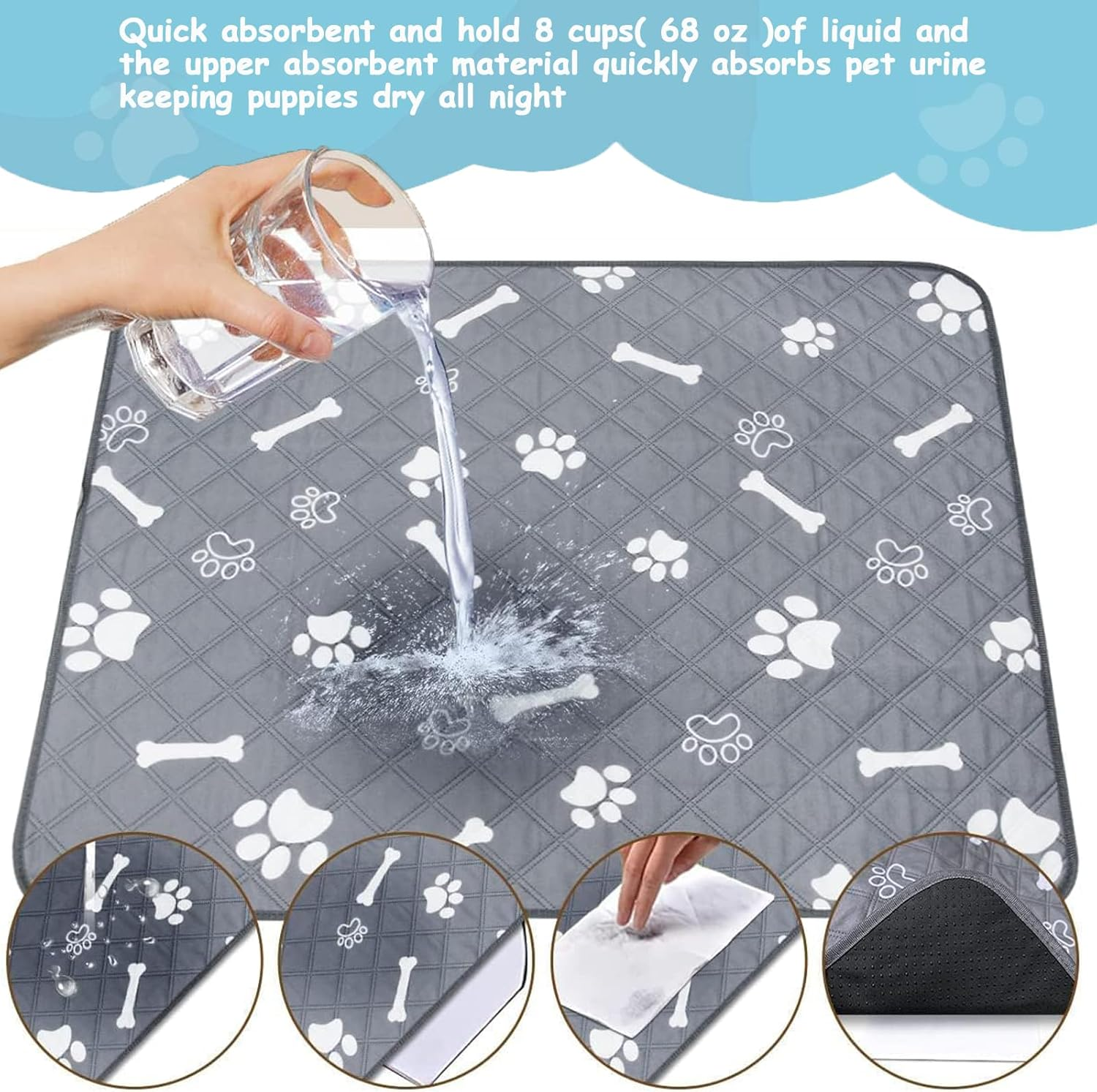 BLAZDEVE Washable Reusable Puppy Pads, Eco Puppy Training Pads, Super Absorbent Leak-Proof Incontinence Pet Pee Pad with Anti-Slip Bottom for Indoor, Cat Dog Pee Pads for Home, Car, Travel image number 4