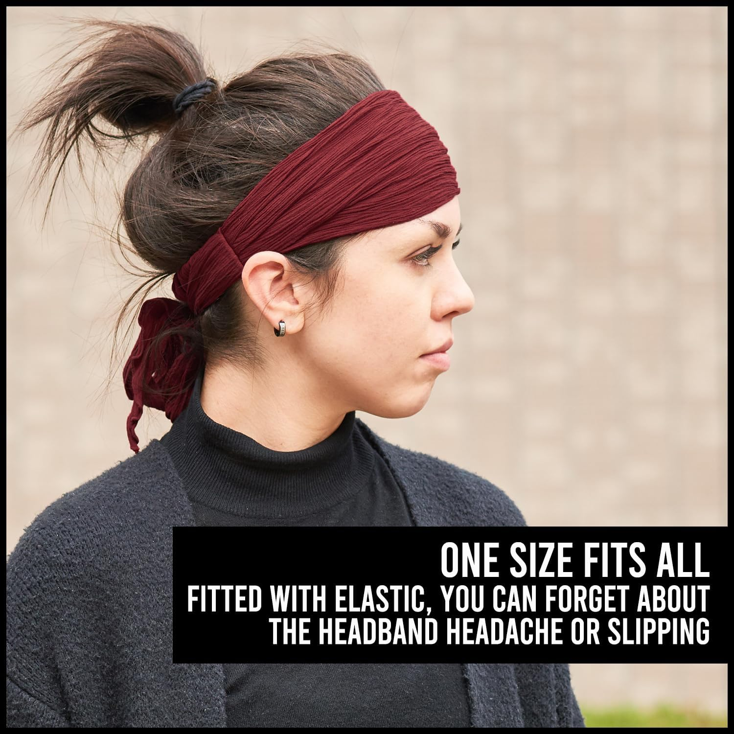 CHARM Womens Headband Boho Headwrap - Turban Head Wrap Festival Retro Hair Accessory Pirate Hairband Dark Red image number 6