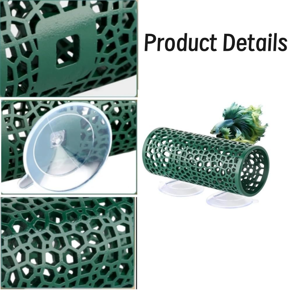 DACUAN Hollow Betta Fish Tunnel,Small Hole Hollow Betta Fish Cave,Aquarium Betta Tunnel with Suction Cups,Aquarium Decor Fish Tank Accessories Decorations Hideout Tube (Green) image number 2
