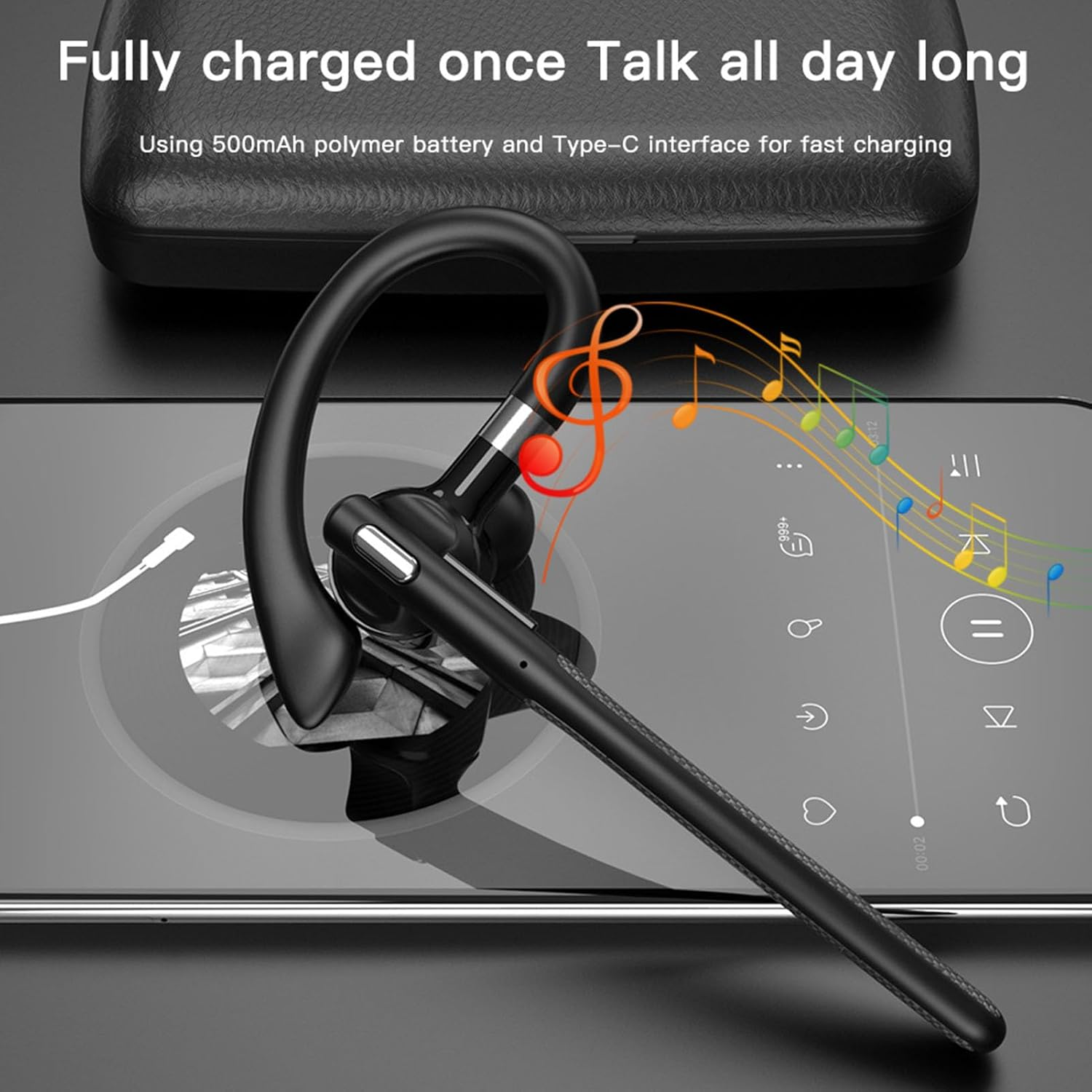 LICAEVEY Bluetooth Headset V5.4, Wireless Bluetooth Earpiece with 500Mah Charging Case 6 Hours Talking Time Built in Noise Canceling Double Mic Headphones for Driving Trucker image number 5