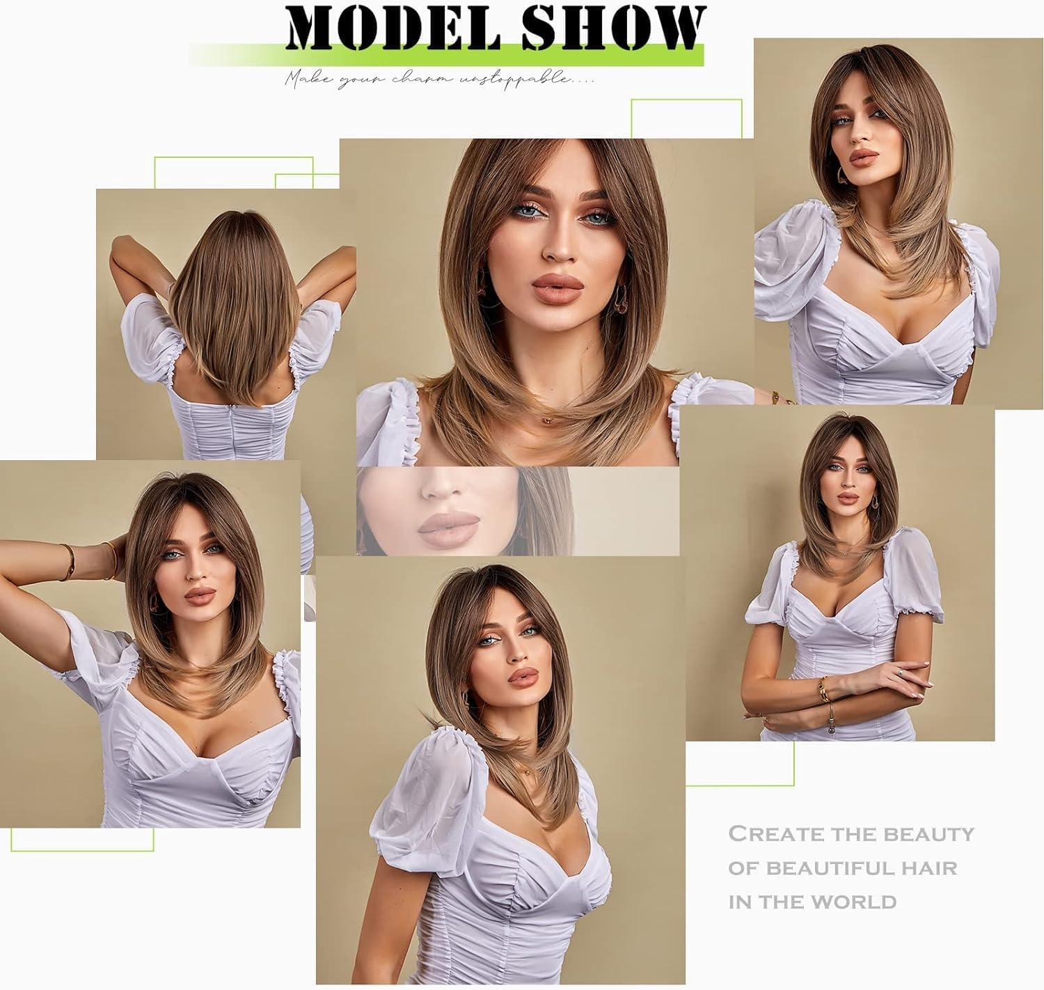 Long Layered Wigs 19 Inch Ombre Brown to Blonde with Dark Roots Synthetic Wig Hair Wigs for Women Party Wig image number 5