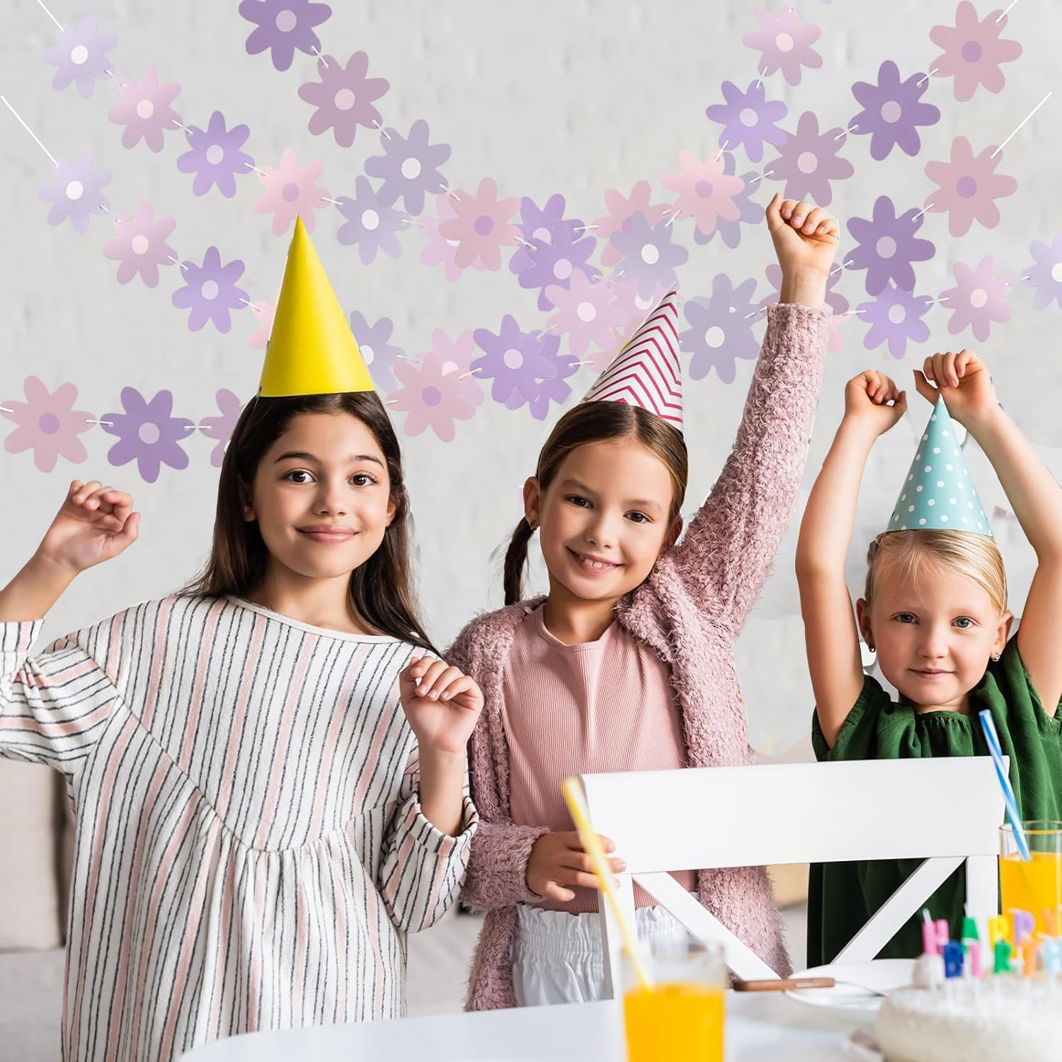 IONPSHG 4Pcs Daisy Boho Banner Party Decorations Cute Daisy Party Banner Purple Daisy Decor Spring Flower Garland Daisy Paper Cutouts for Indoor Outdoor Birthday Wedding Party Supplies (Purple) image number 1