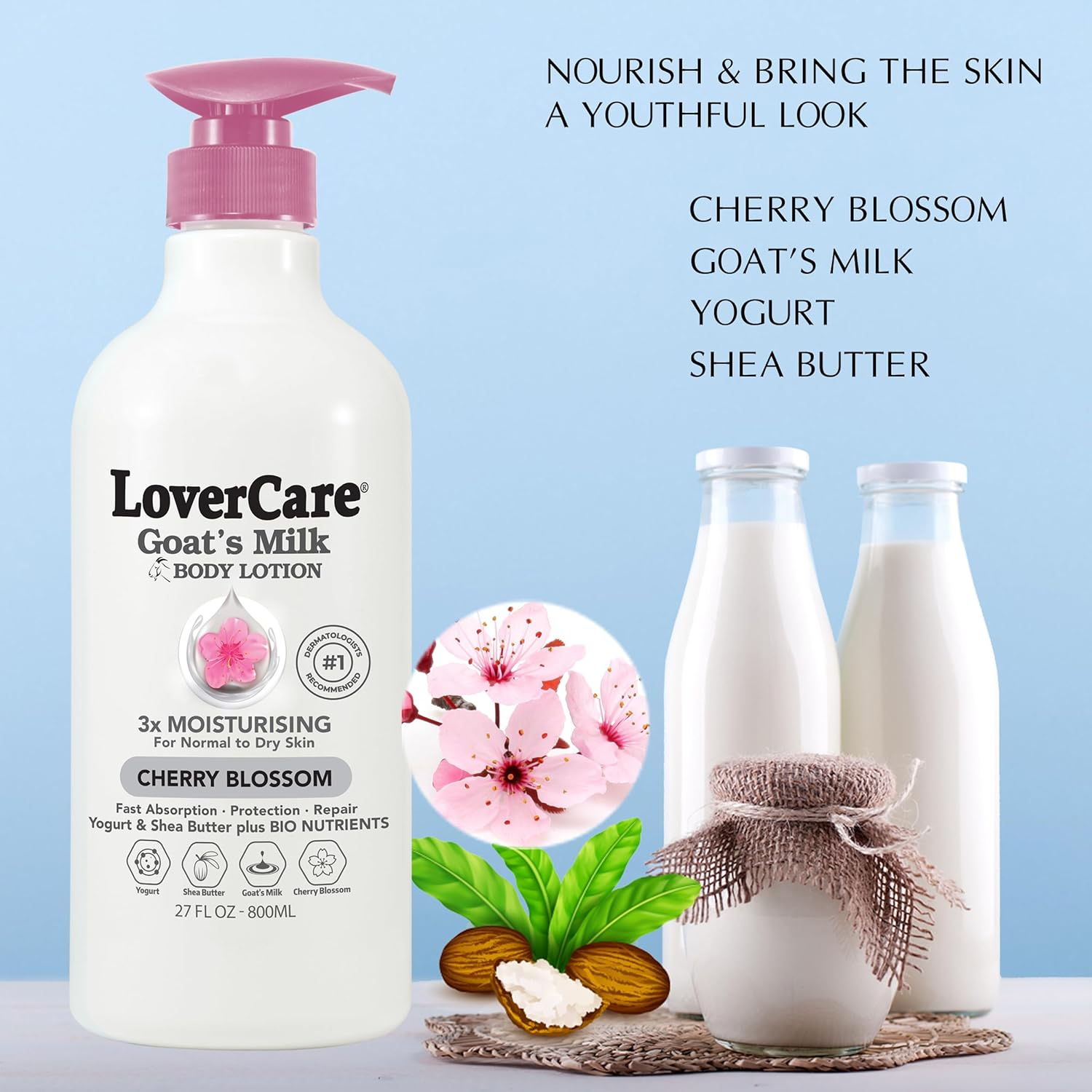 Pack of 2- Lovercare Goat'S Milk Body Lotion 800Ml Cherry Blossom image number 1