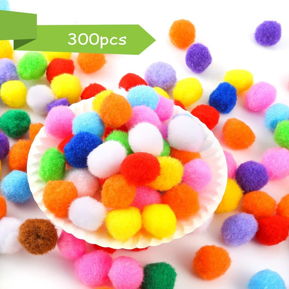 Caydo [400 Pcs] - 300 Pieces 2.5Cm Assorted Pompoms with 100Pieces Wiggle Eyes Multicolor Arts and Crafts Pom Poms Balls for Kids DIY Art Creative Crafts Decorations image number 1