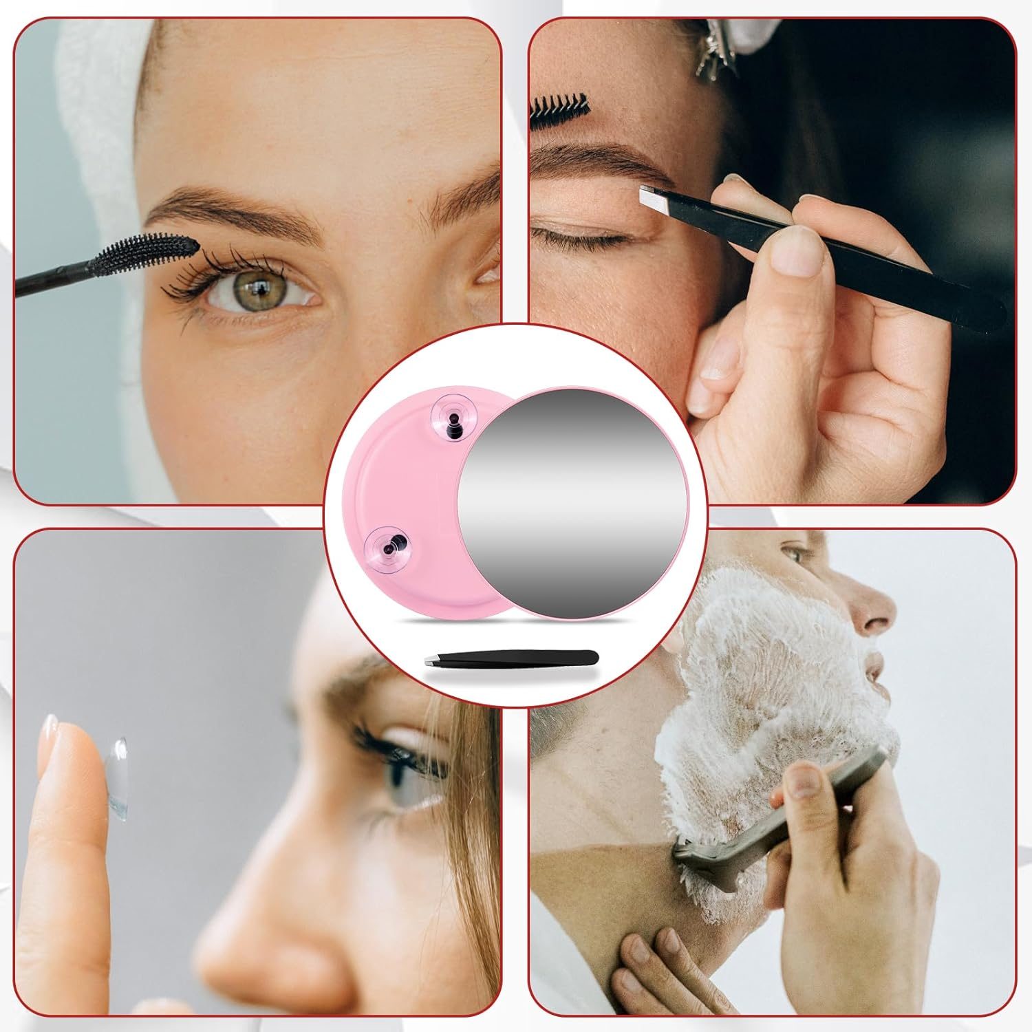 10X Makeup Magnifying Mirror, Large 10X Makeup Magnification Mirror, round Magnifying Mirror, Compact 6'' Travel Magnifying Mirror with 3 Suction Cups, 10X Handheld Travel Magnified Mirror & Tweezers image number 1