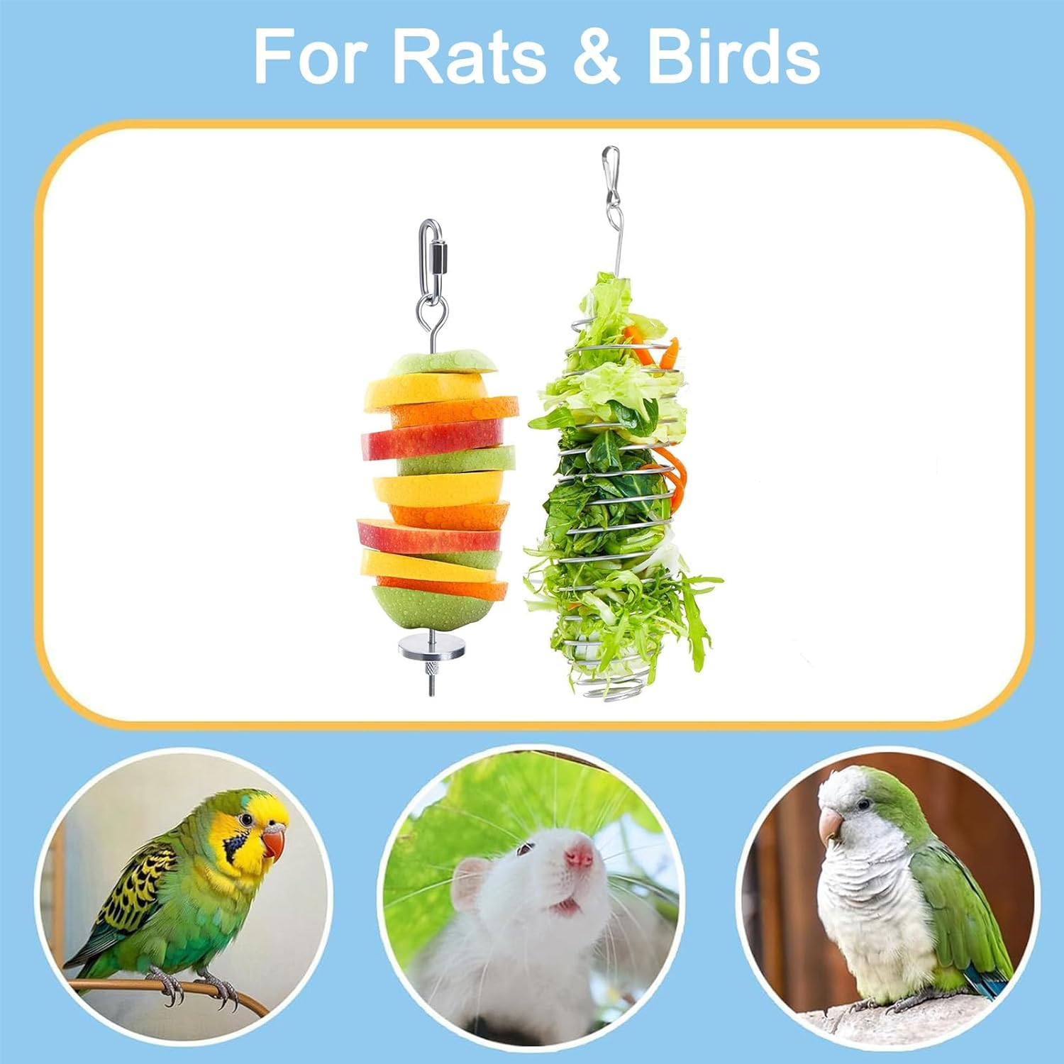 2Pcs Stainless Steel Rat Foraging Toys - Hanging Puzzle Feeder for Fancy Mice, Rodents & Parakeets - Fruit/Veggie Holder Cage Accessories image number 2