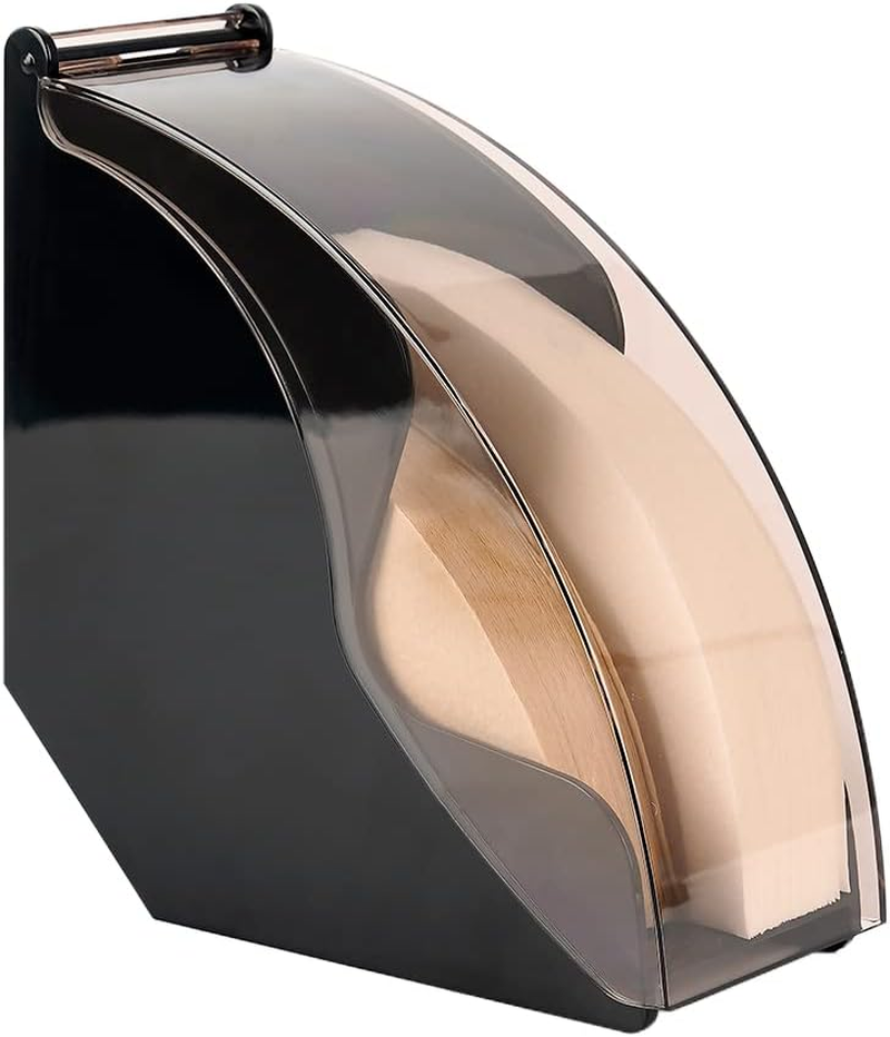 Watchget Coffee Filter Holder, Coffee Filter Box with Dustproof Cover, Plastic Filter Paper Holder Dispenser for Home,Cafe,Office Storage for V60 and Cone Coffee Filters, Black image number 4