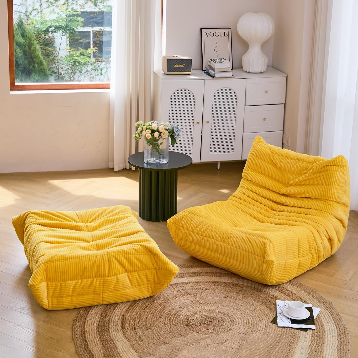 N&V Ottoman for Fireside Chair and Sofa, Soft Premium Corduroy Ottoman, Foam Ottoman for Accent Chair, Living Room Bedroom (Black) - Brown Sugar image number 7