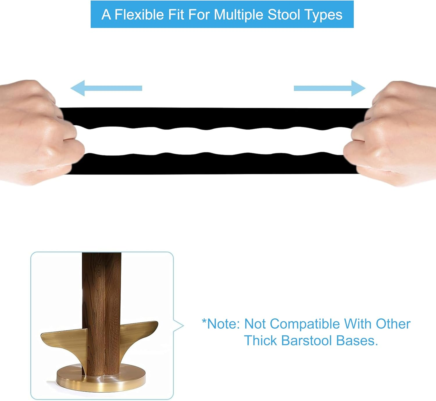 2 Pack Bar Stools Leg Protectors Ring,Chair Footrest Bottom Pads for Wooden Floor,Non Slip Silicone Chair Leg Floor Protector,No Scratches No Noise,Stretchable Fits 14.5" to 16.5" Chair Base(Black) image number 6