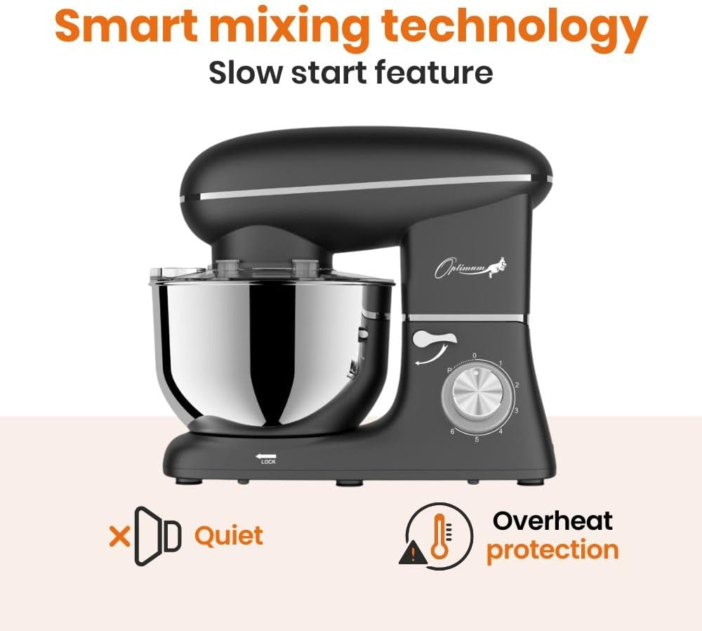 Optimum Bon Appetit Essential Stand Mixer | 1800W | 5.5L Stainless Steel Mixing Bowl + 4 Attachments | 6 Speeds + Pulse Function | 2 Year Domestic Warranty | for Dough, Desserts & More