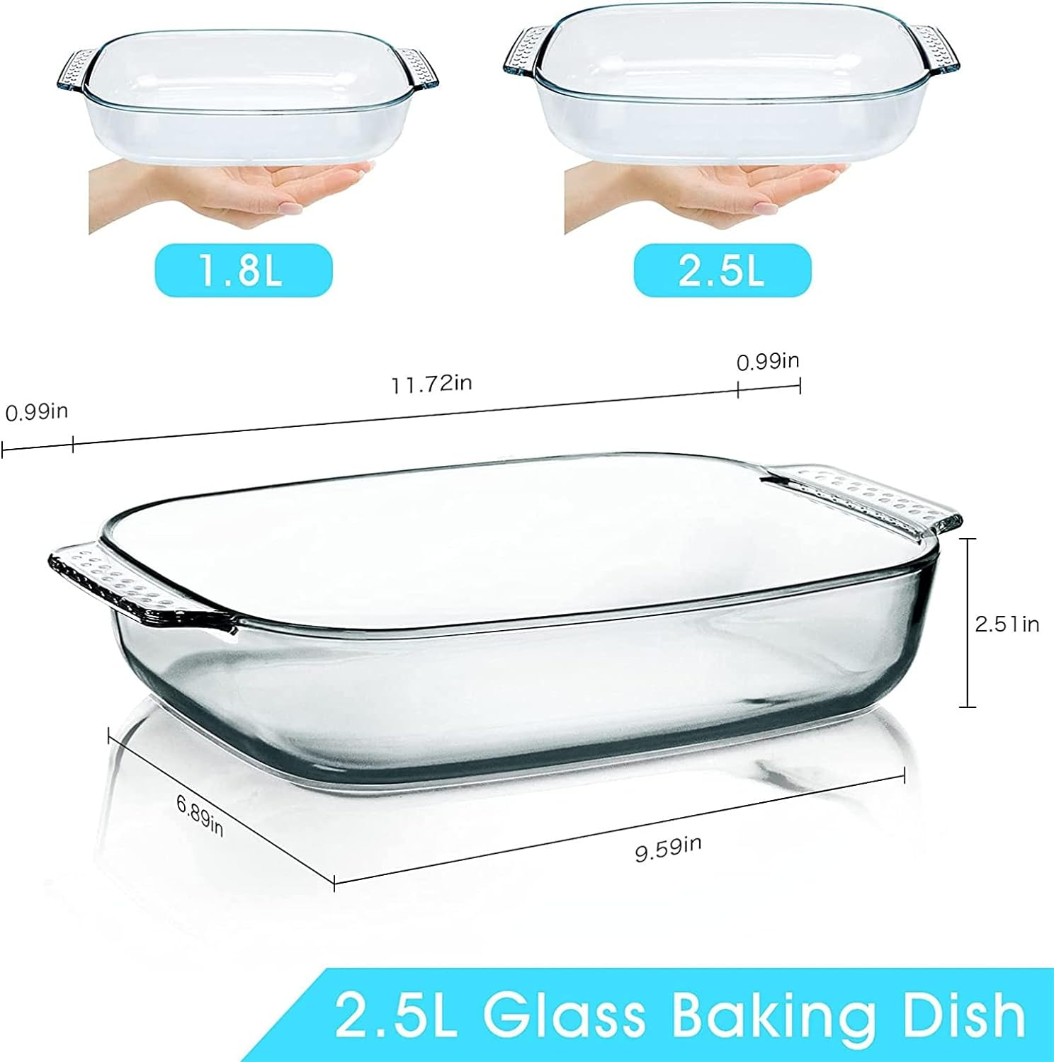 Clear Glass Baking Dish for Oven 2.6 Quart, Glass Baking Dish Rectangular for Cooking Oven Glass Bakeware Clear Glass Baking Dish with Handles Oblong Glass Casserole Dish image number 6