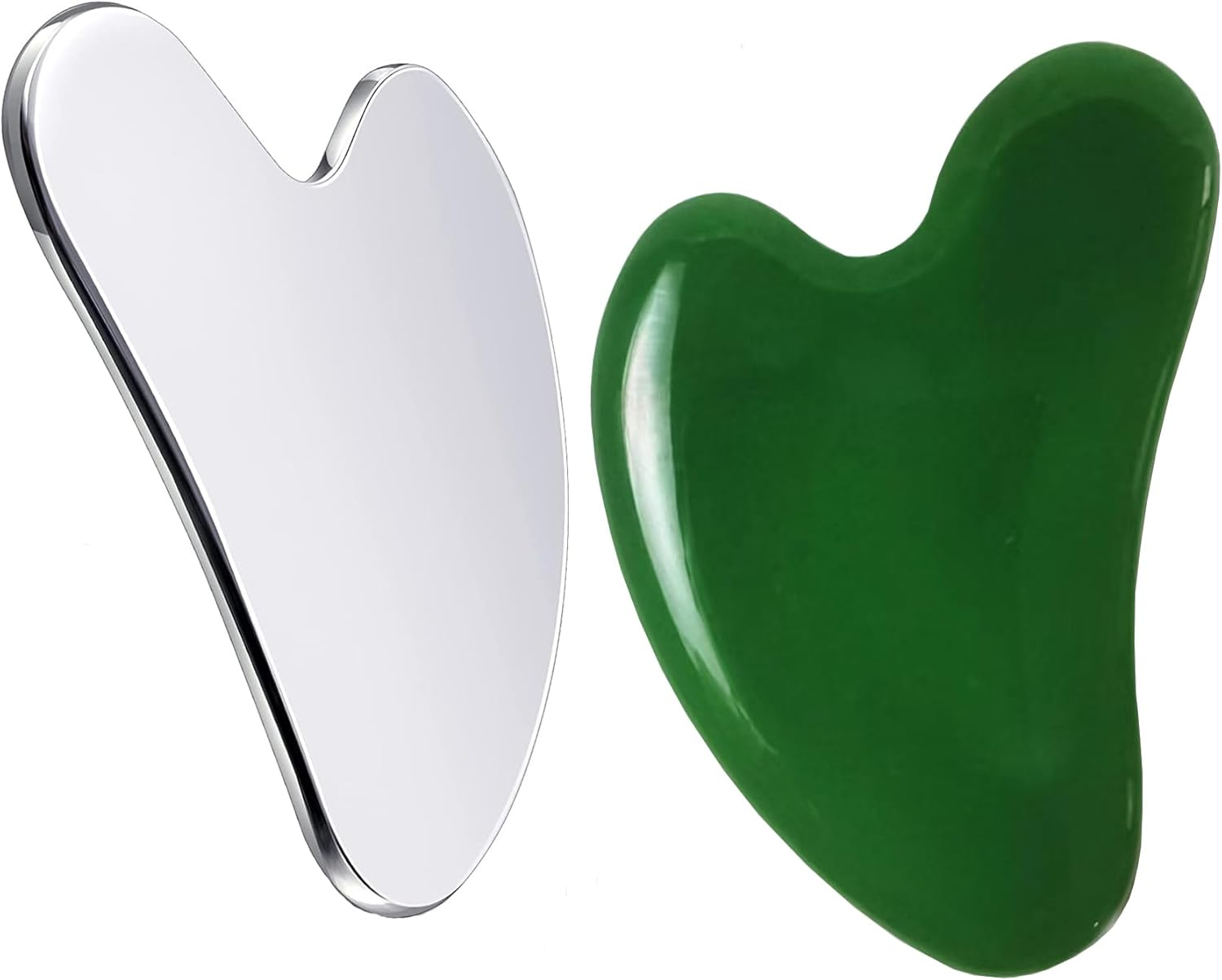 2 PCS Gua Sha Tool,Natural Jade Stone Gua Sha Tool and Stainless Steel Gua Sha Facial Tools for Face and Body SPA, Gua Sha Scraping Massage Tool for Prevents Wrinkles image number 1