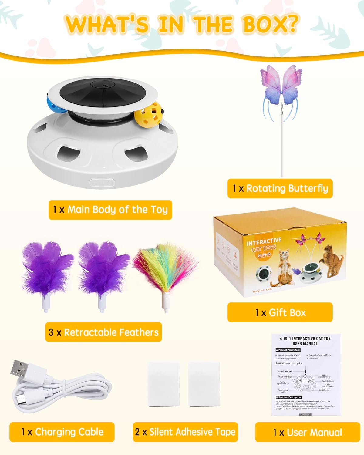 Interactive Cat Toy, [3 in 1] Automatic Rotating Butterfly & Moving Feather Hide Seek Mouse Holes with Exercise Track Balls Refills for Indoor Kitten image number 6