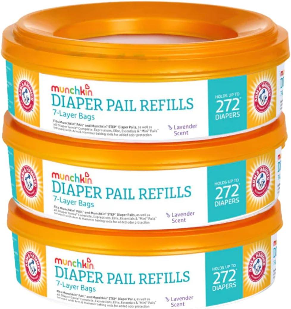 3 Munchkin A&H Diaper Pail Refill Rings, Each Holds up to 272 Newborn Diapers, 3 Pack