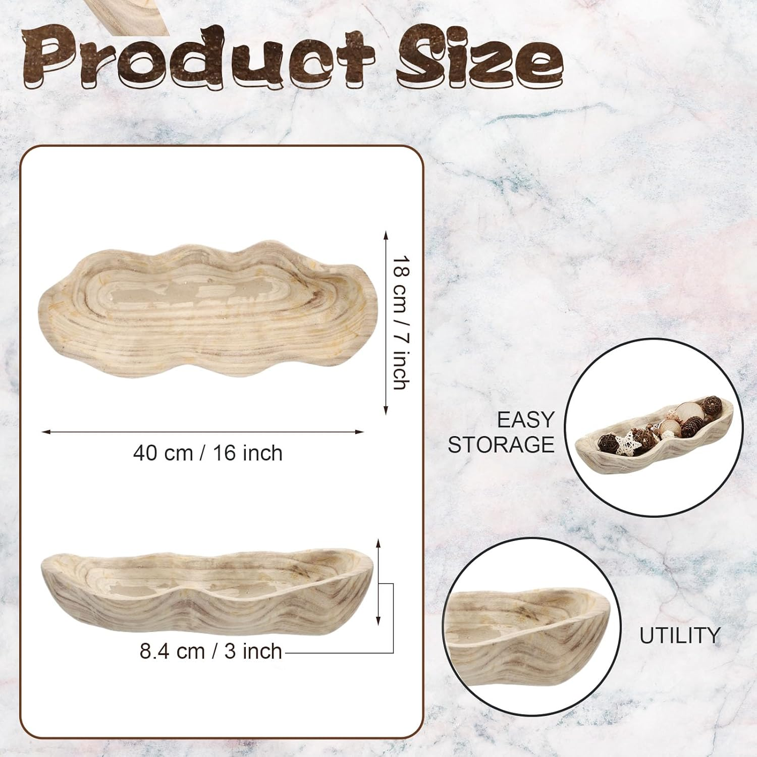 Nuogo 1 Pack 16 Inch Wavy Live Edge Dough Bowl Large Size Wood Rustic Dough Bowl Decorative for DIY Farmhouse Home Supplies Kitchen Decoration(Light Color) image number 6