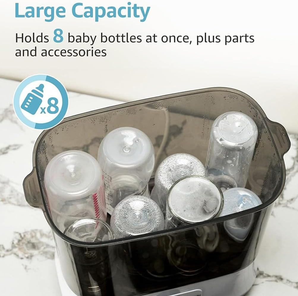 Bottle Sterilizer and Dryer, 2 Layers Compact Electric Steam Baby Bottle Steriliser Dryer, Removes 99.9% of Bacteria, Perfect for Baby Bottles, Pacifiers, Pump Parts image number 5