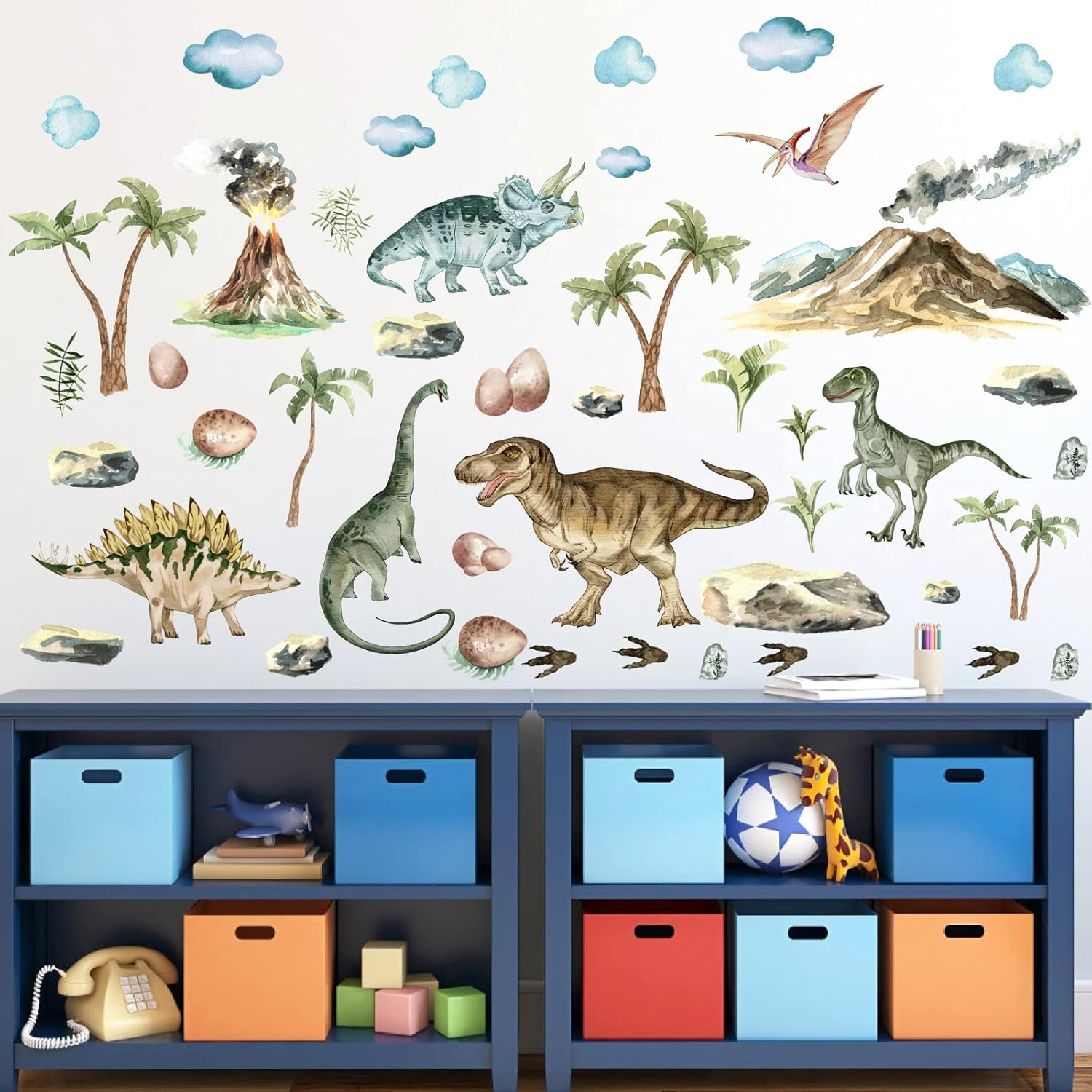 Barri Design Large Watercolor Dinosaur Wall Decals Creative Animal Dino Peel and Stick Mountain Forest Big Dinosaur Stickers for Boys Room Kids Bedroom Toddler Classroom Nursery Decor - Dinosaur B image number 7