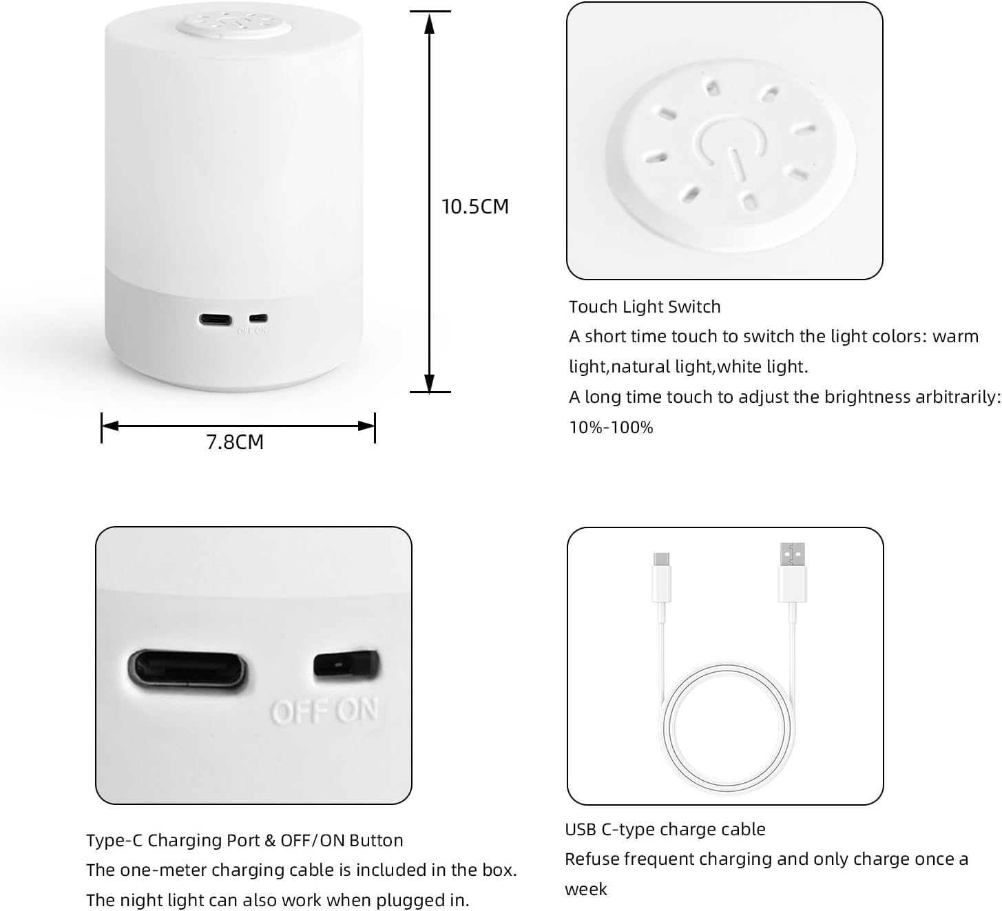 Night Light, Nightlight with Touch Control, Touch Lamp with Stepless Dimming, Nursery Lamp with 3 Colors White/Natural/Warm, Bedside Lamp for Night image number 2