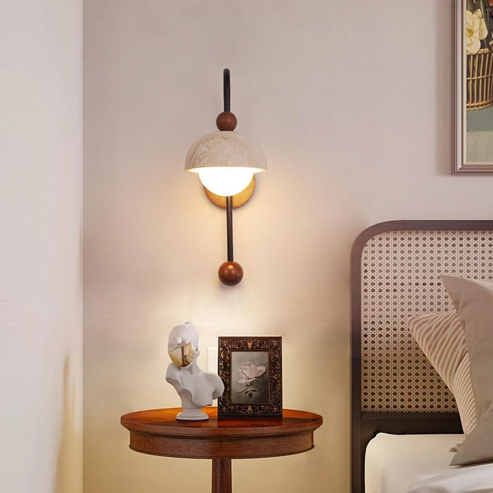 Natural Stone Wall Sconce Globe Glass Wall Mount Light Wood Wall Lamp Nordic Hardwired Sconces G9 Vanity Lighting with White Glass Ball for Living Room Bedroom Bedside XXZ image number 3