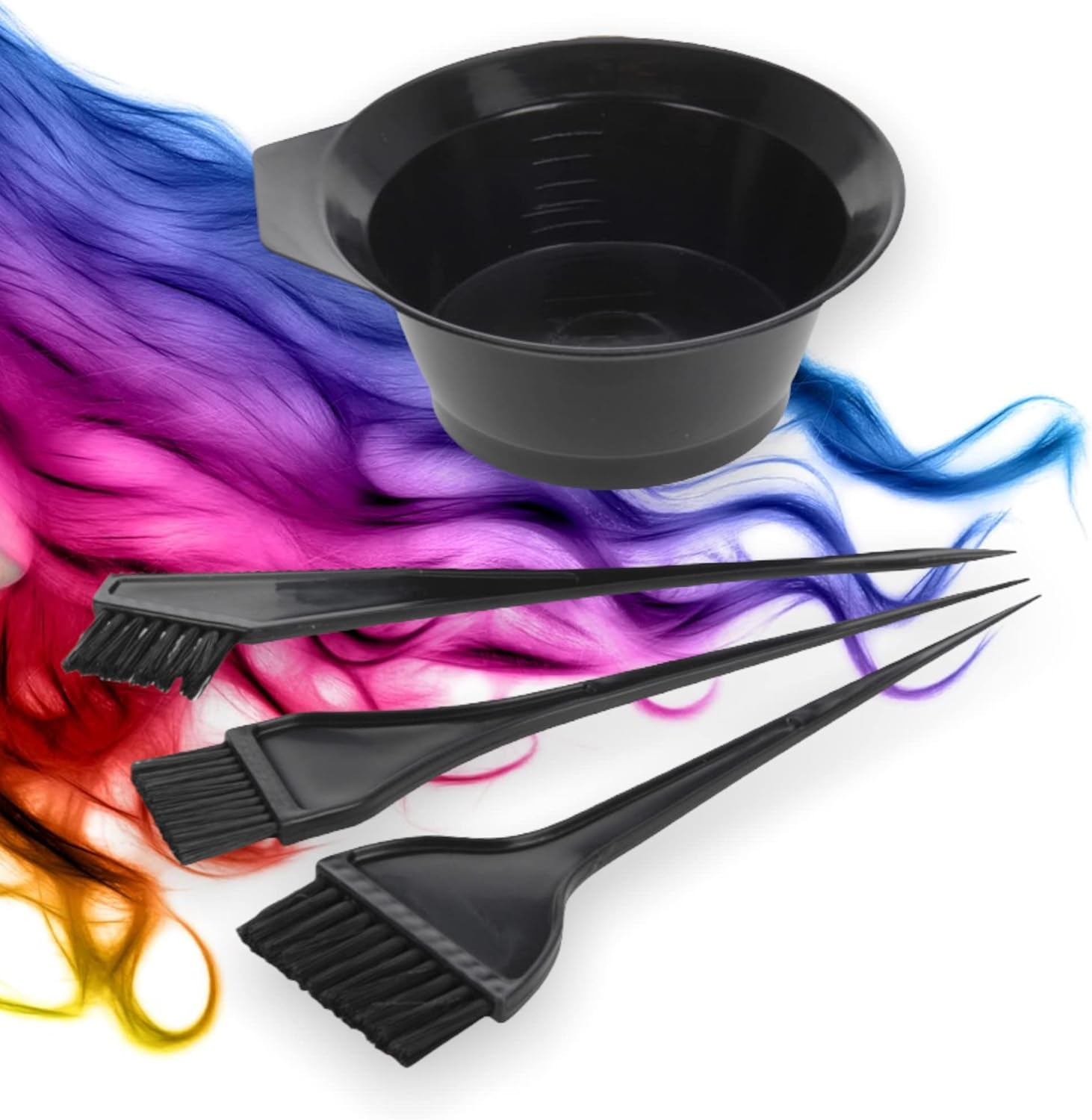 4 Piece Set Hair Dye Set with Dye Bowl, Slim Hair Colour Brush, Wide Hair Dye Brush, Double Sided Brush with Comb, Color Black image number 1