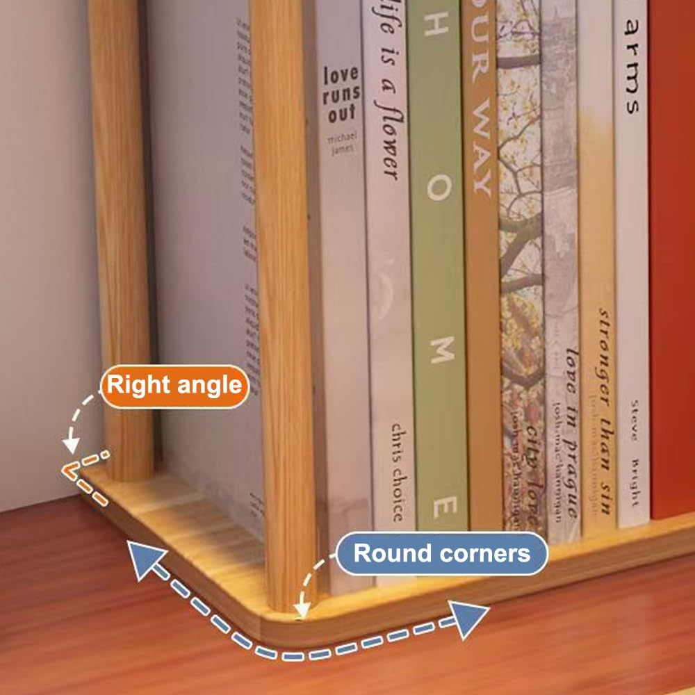 Hbluefat Desktop Organizer Shelf, Solid Wood Desk Bookshelf, Tabletop Small Bookcase, Multipurpose Display Storage Rack for Home Office (Wood) image number 1