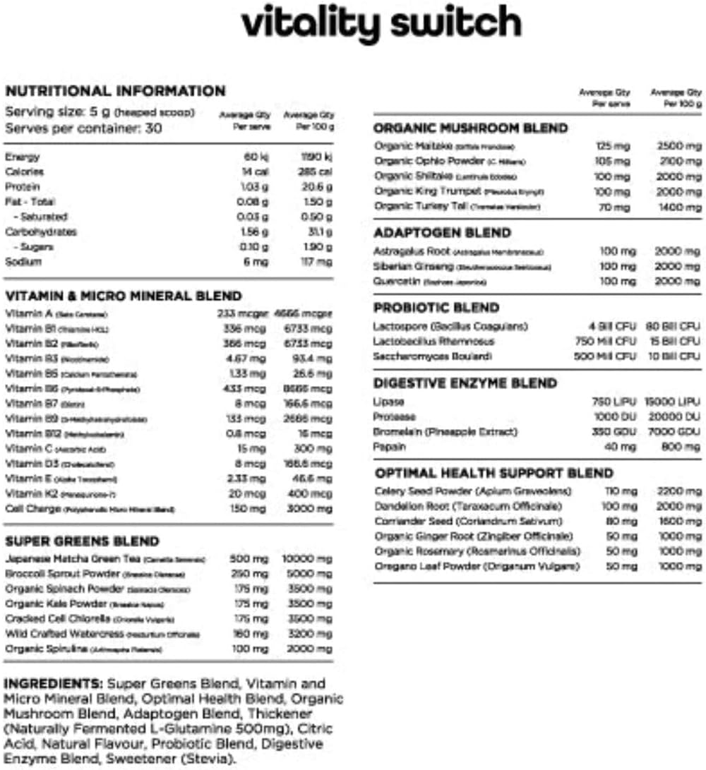 Switch Nutrition Vitality Switch Revitalising Greens Powder 30 Serves Granny Smith Apple image number 1