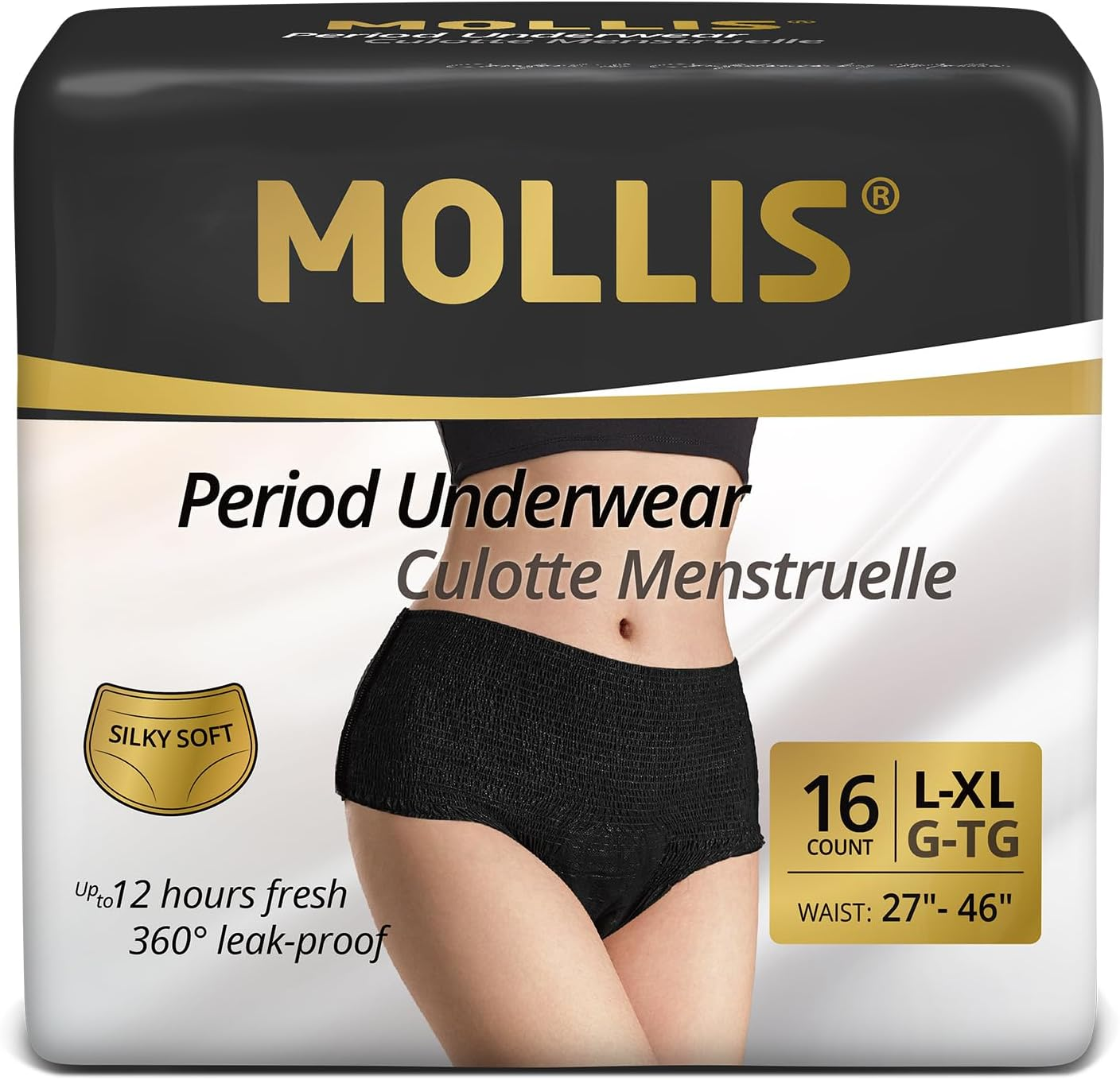 MOLLIS Disposable Period Underwear for Women, Postpartum Panties, Maternity Knickers Heavy Flow Leak Proof, Black,Large/Xlarge, 16 Count image number 1