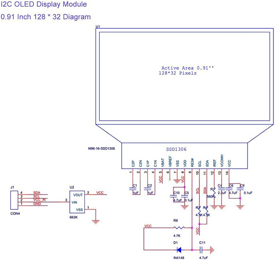 Hiletgo I2C OLED Display Module 0.91" IIC I2C Serial OLED LCD Display SSD1306 128X32 Blue I2C OLED Screen Driver DC 3.3V/5V AVR PIC STM32 Arduino image number 4